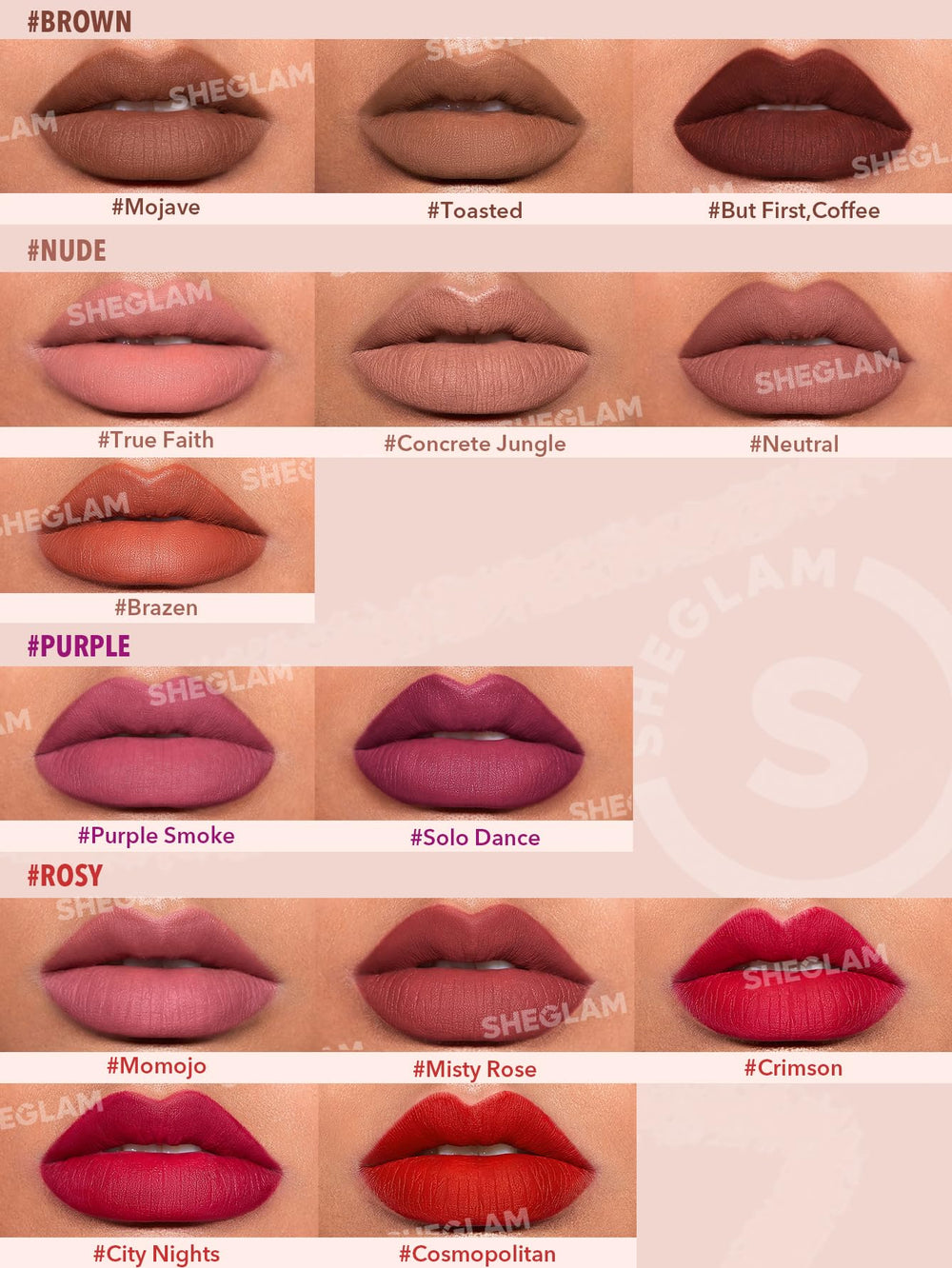 Lápiz labial SHEGLAM Tostado, pigmentación duradera