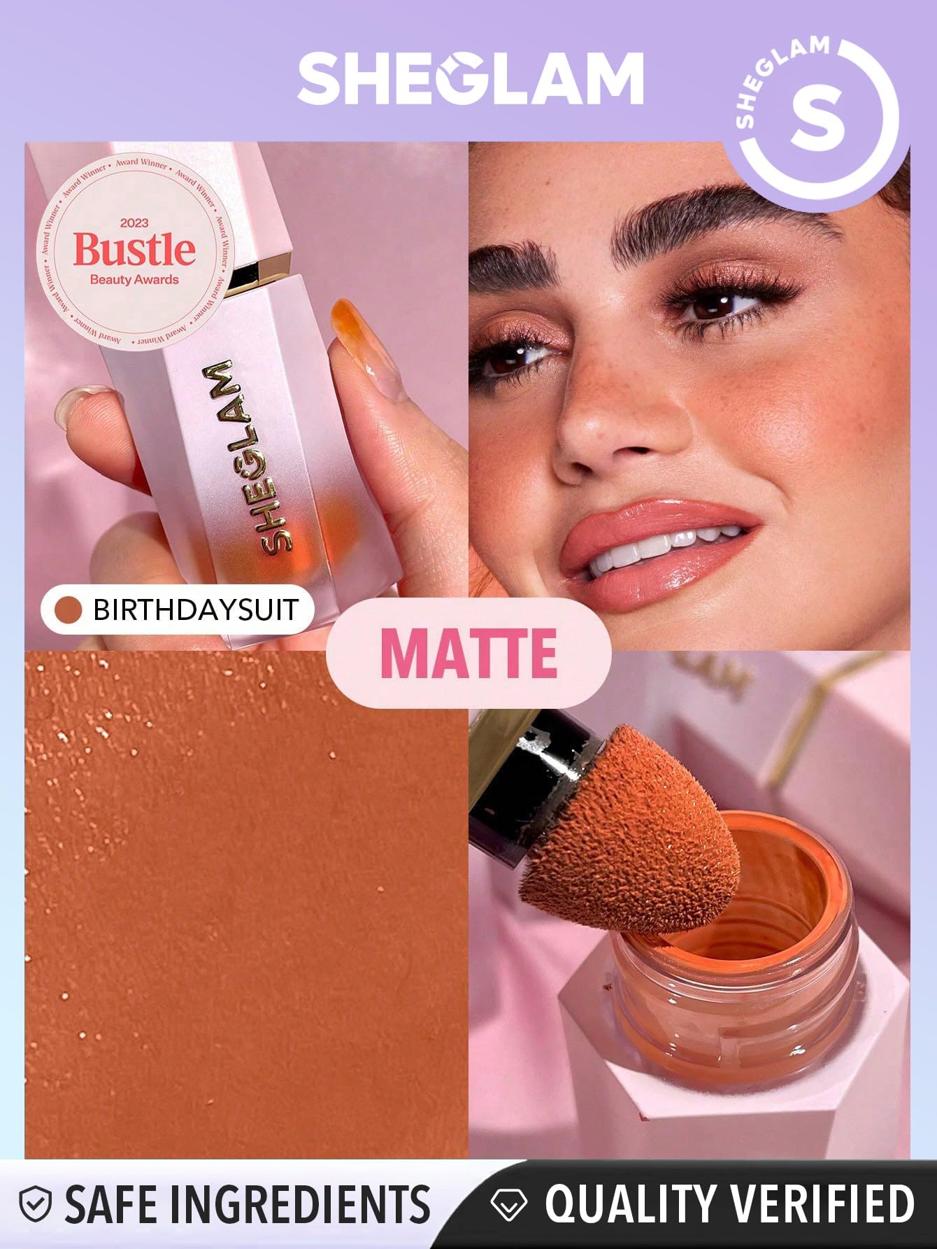 SHEGLAM rubor liquido Birthday Suit: difuminado uniforme para un look suave.
