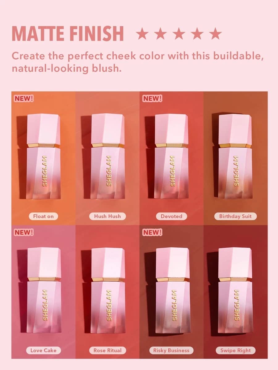 SHEGLAM rubor liquido Birthday Suit: formulacion hidratante para mejillas frescas.