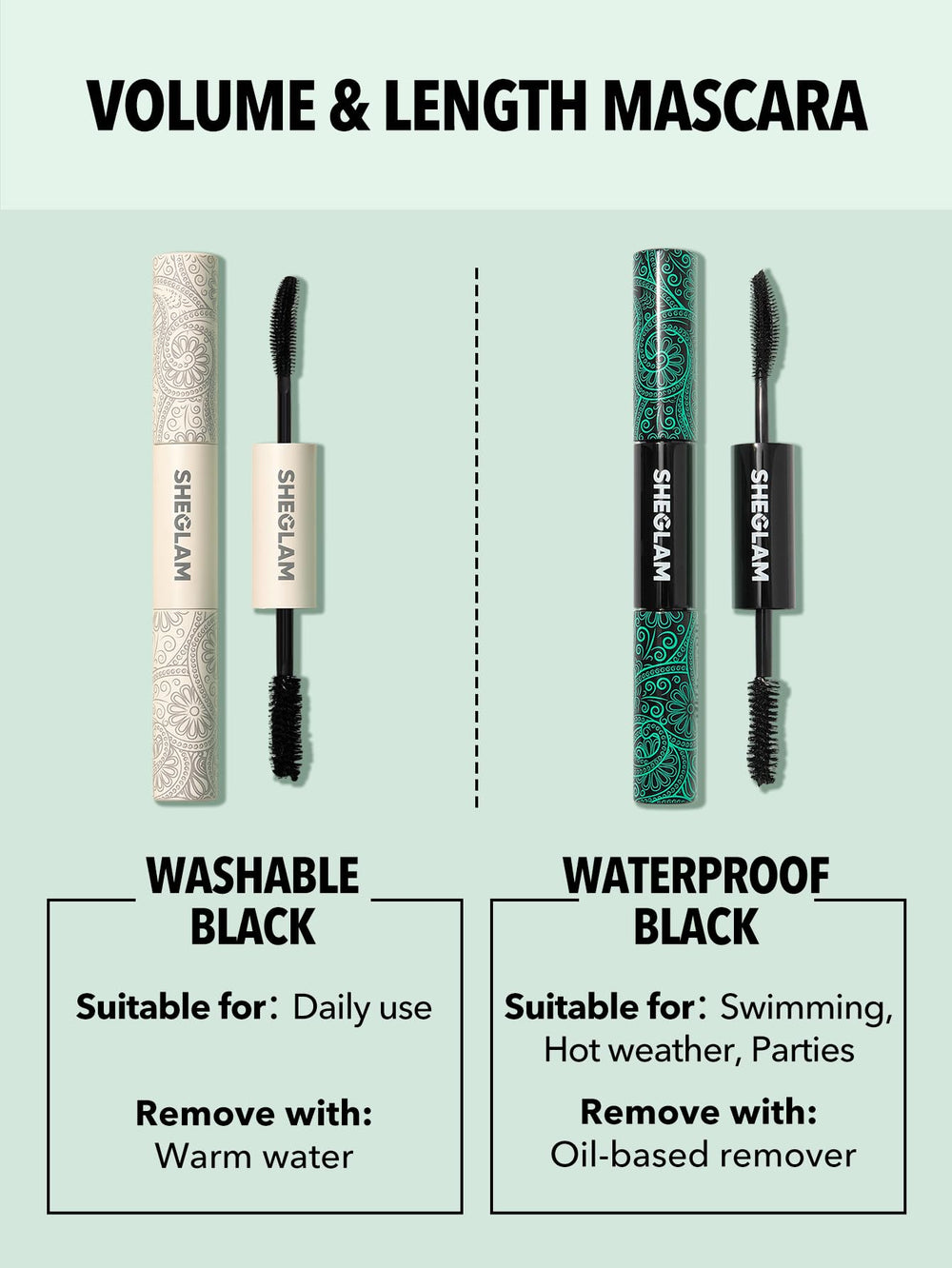 SHEGLAM Mascara 2 en 1 elimina fácilmente con desmaquillante a base de aceite