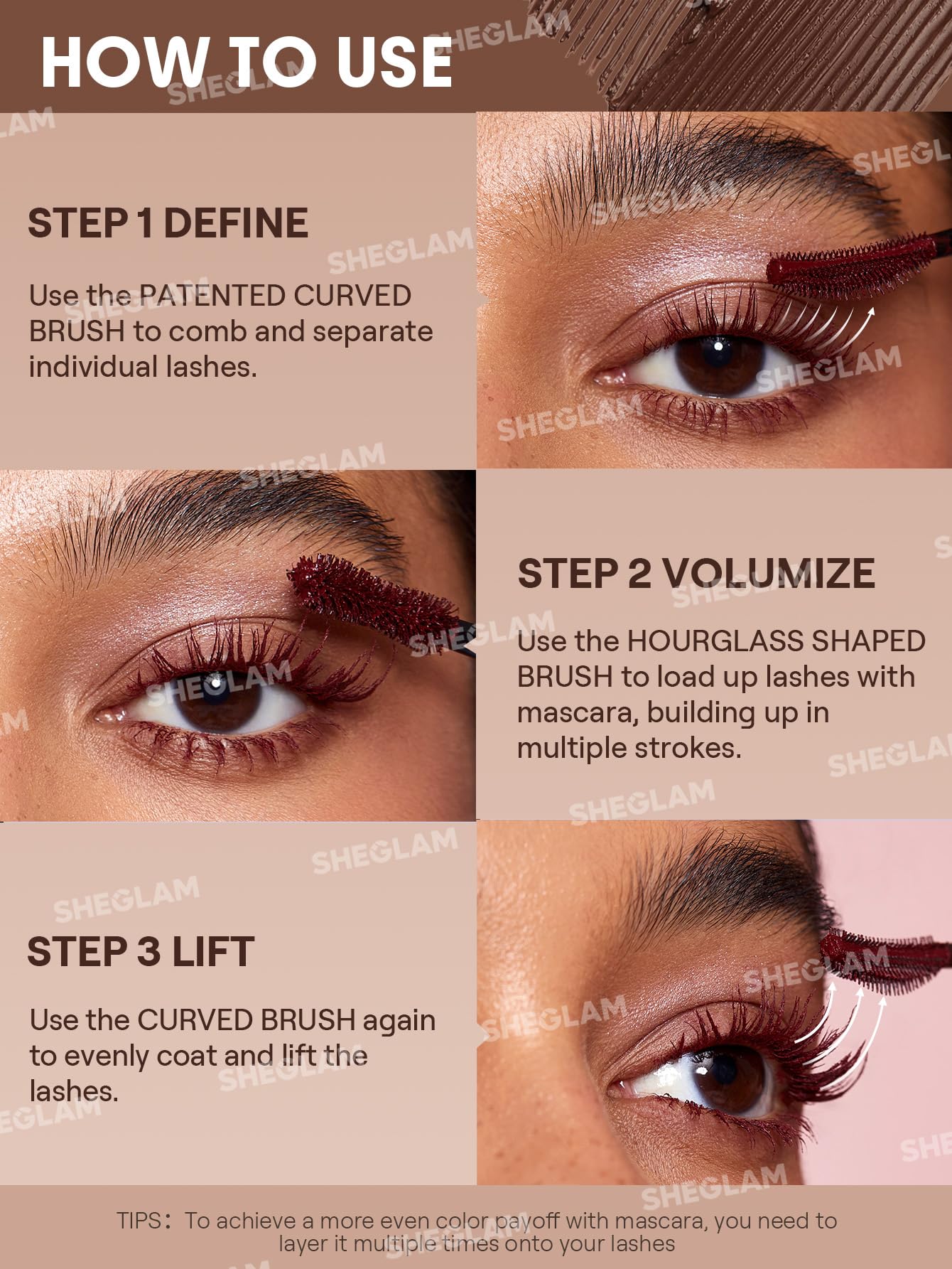 SHEGLAM Mascara Macchiato muestra definición y separación de pestañas