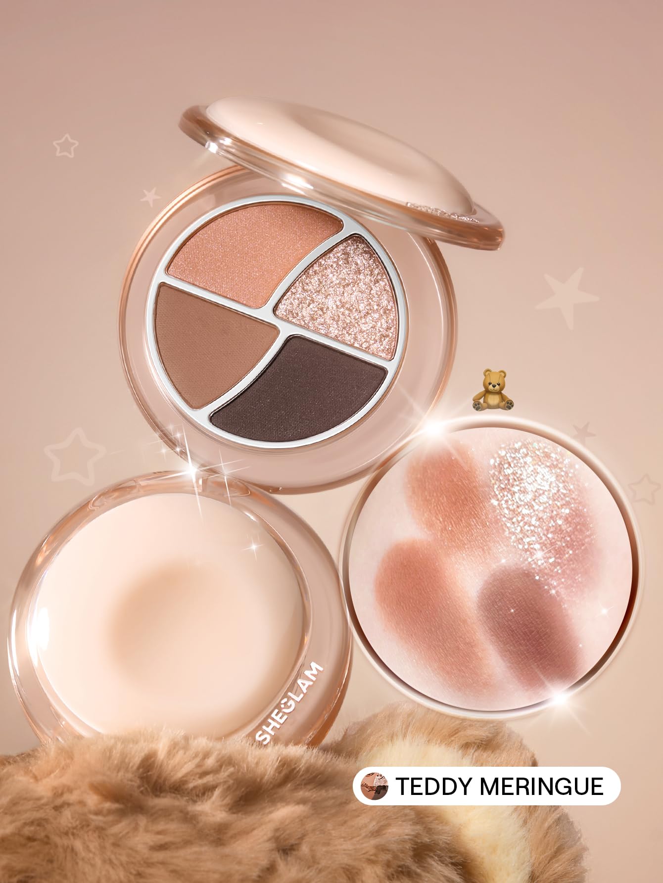 SHEGLAM Teddy Meringue paleta mini, difuminado suave para transiciones elegantes.