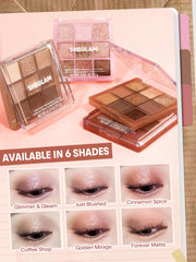SHEGLAM Muestras de sombras en piel muestran pigmentación y difuminado suave.