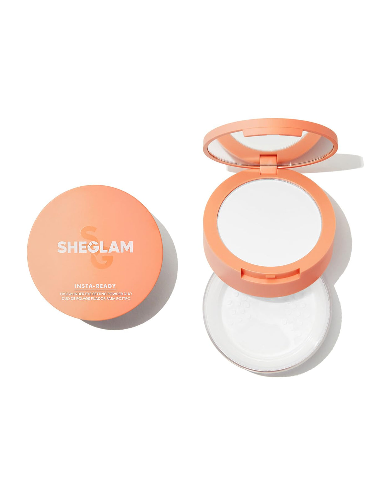 SHEGLAM Polvo suelto con doble compartimento para fijar ojos y rostro todo el día.