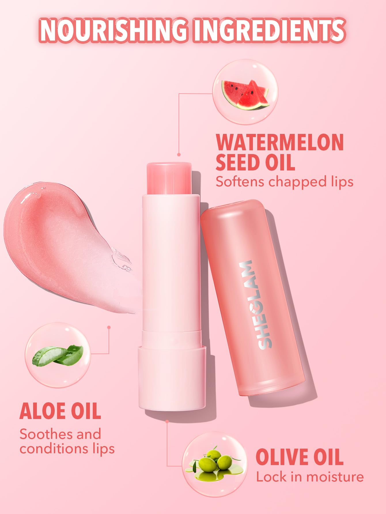 SHEGLAM Pout PHresh aloe y oliva para cuidado de labios diario.