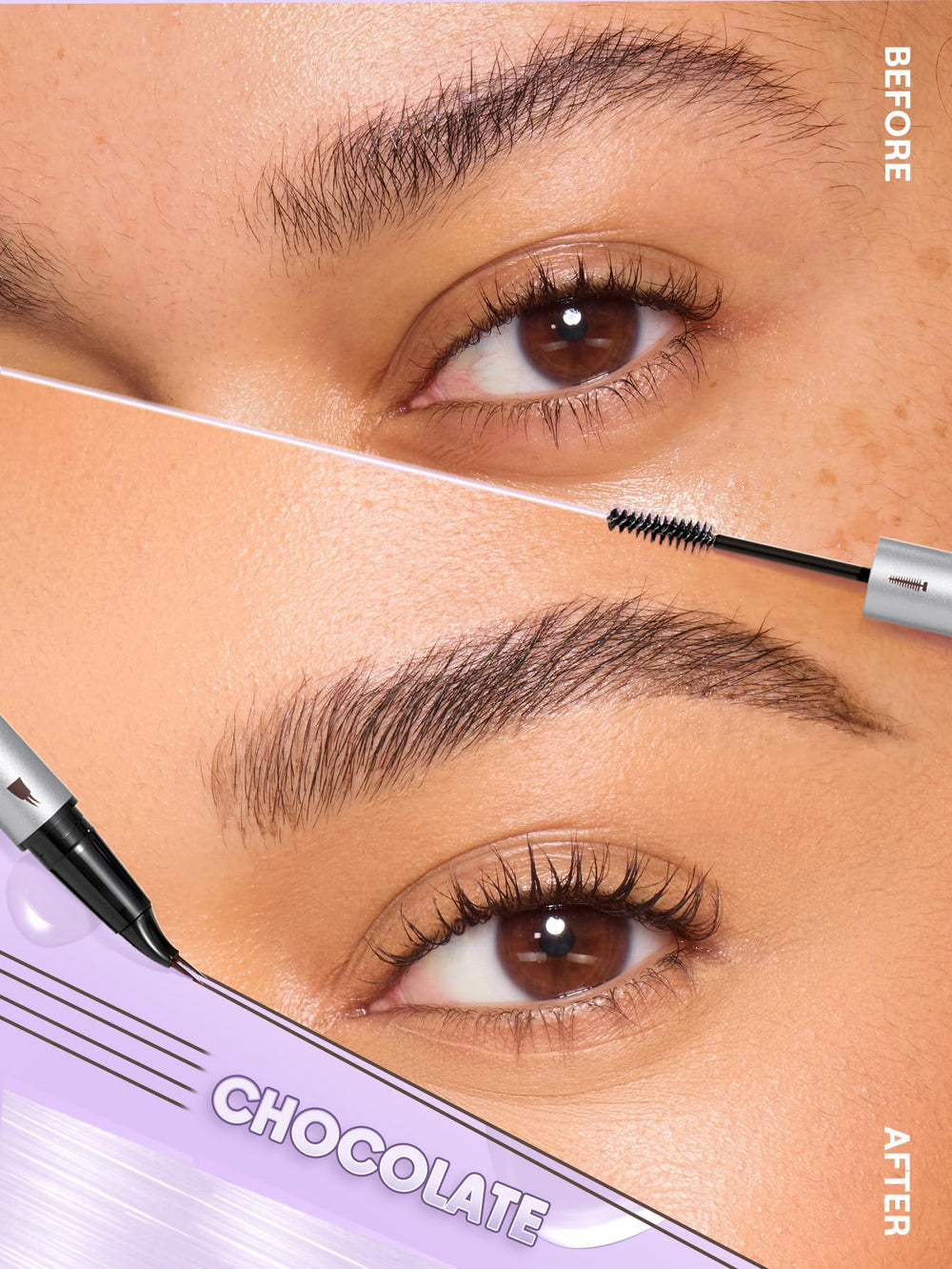 SHEGLAM Real Flow Lapiz Cejas Laminado Chocolate con cepillo espiral para peinado.