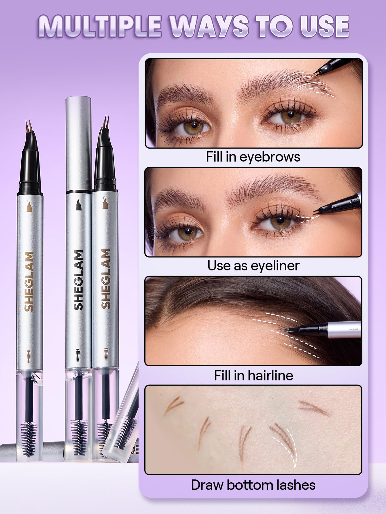 SHEGLAM Real Flow Lapiz Cejas Laminado Chocolate con gel fijador y cepillo.