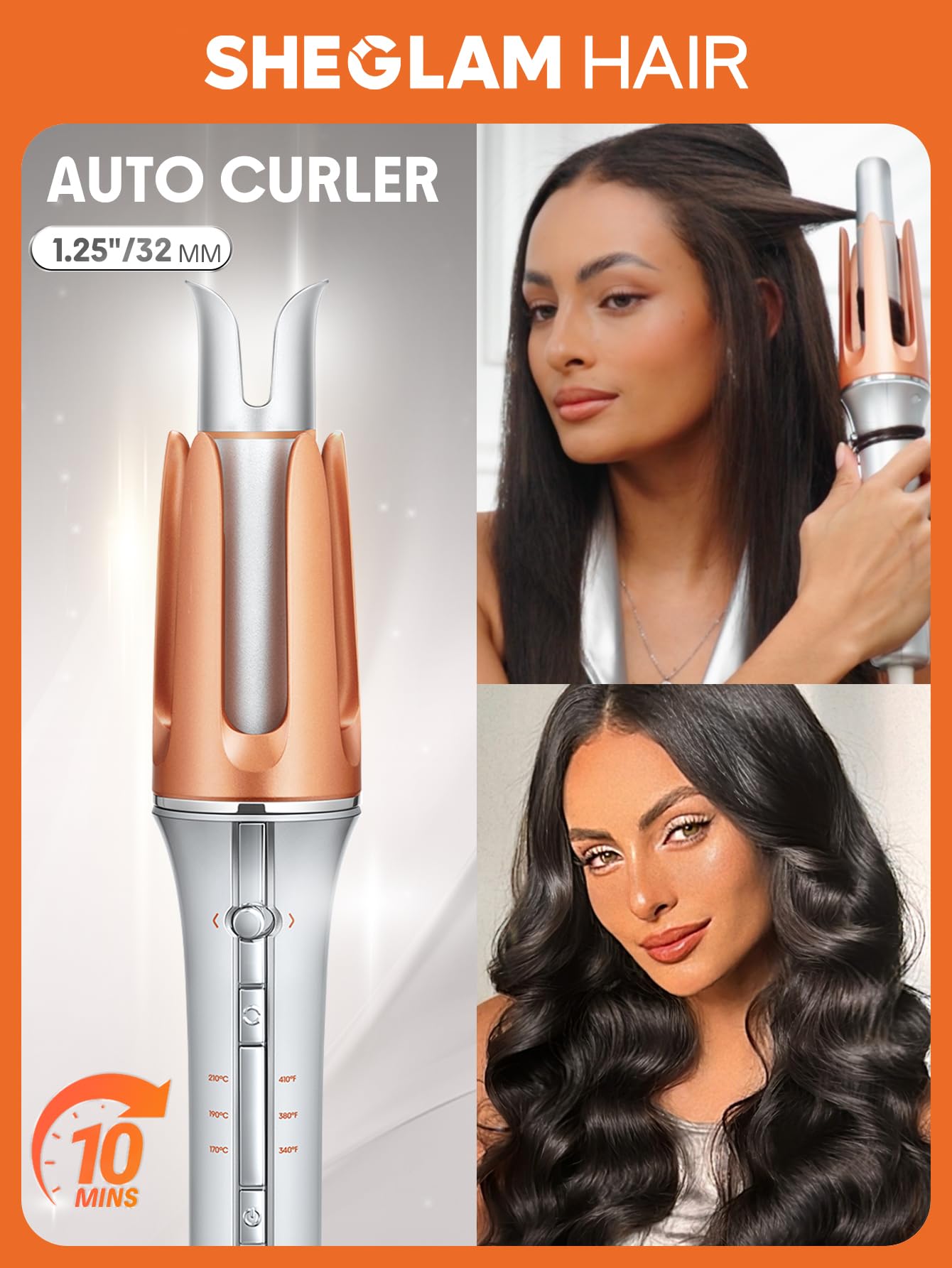Rizador automático SHEGLAM, interior del mango, uso seguro y sin enredos para principiantes.