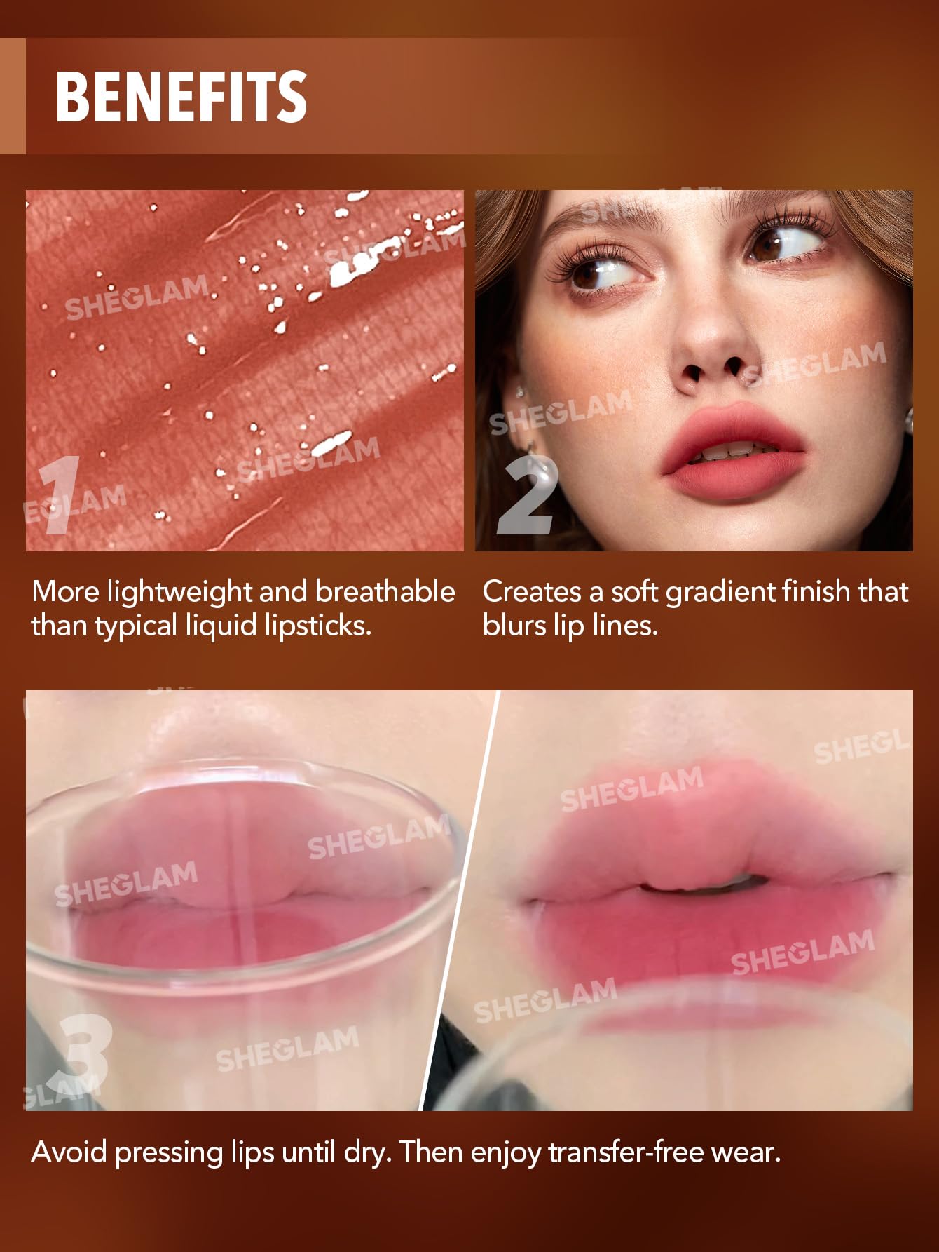 SHEGLAM Soft Haze Lip Blur: aplicación suave con acabado opaco.