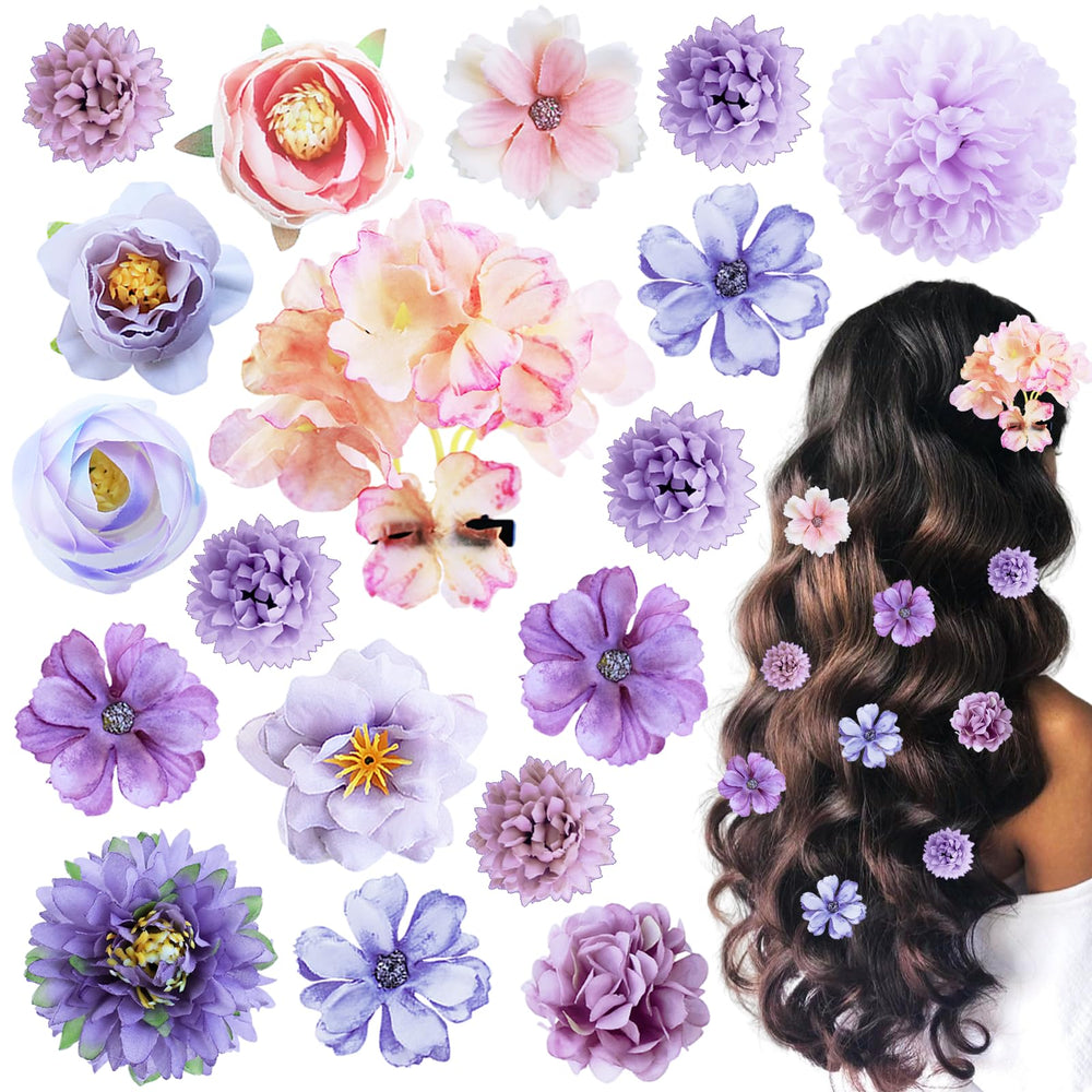 SHEHARUHI 18 pinzas florales moradas, vista frontal, color vibrante para uso diario.