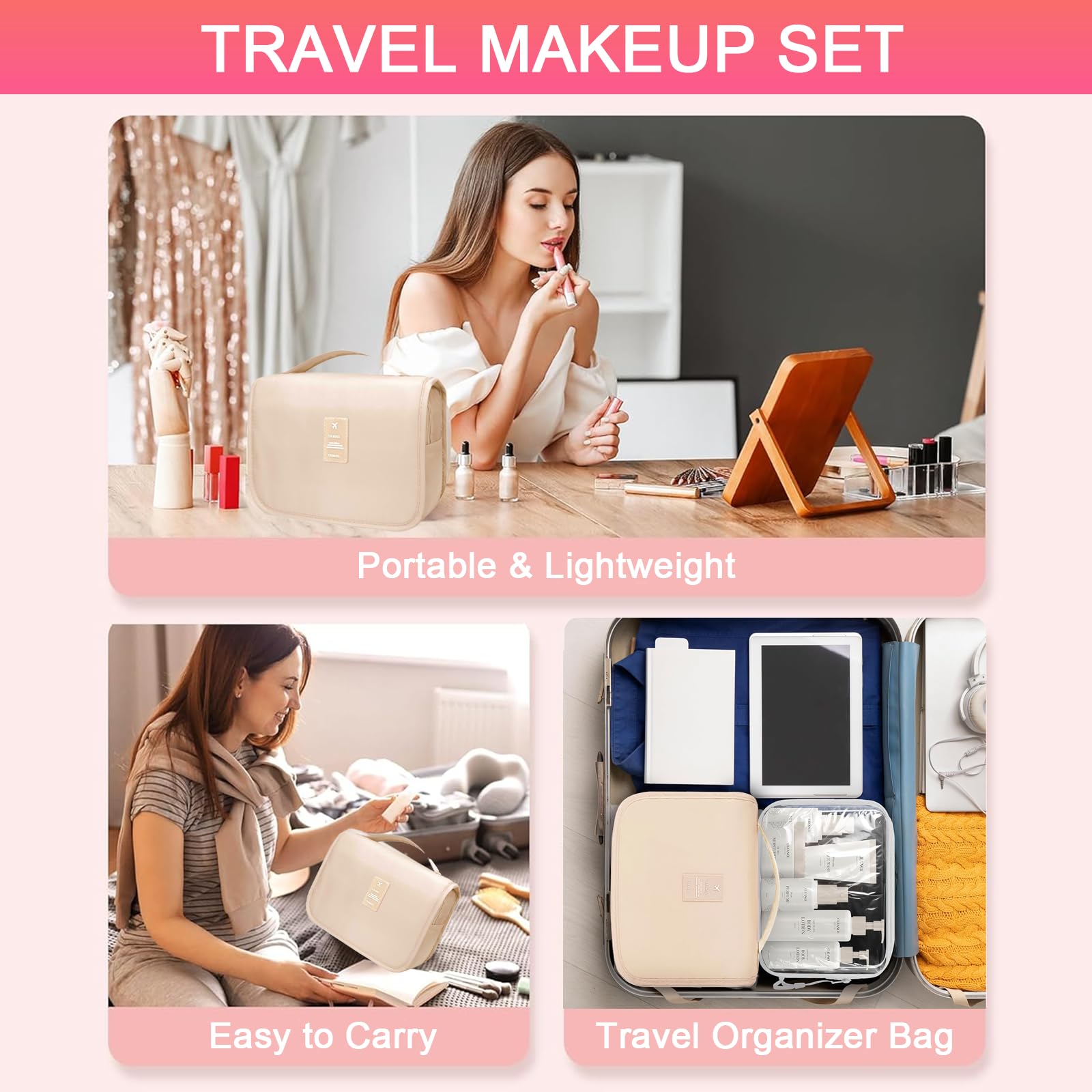 SHELAKIN estuche de viaje con herramientas esenciales de maquillaje.