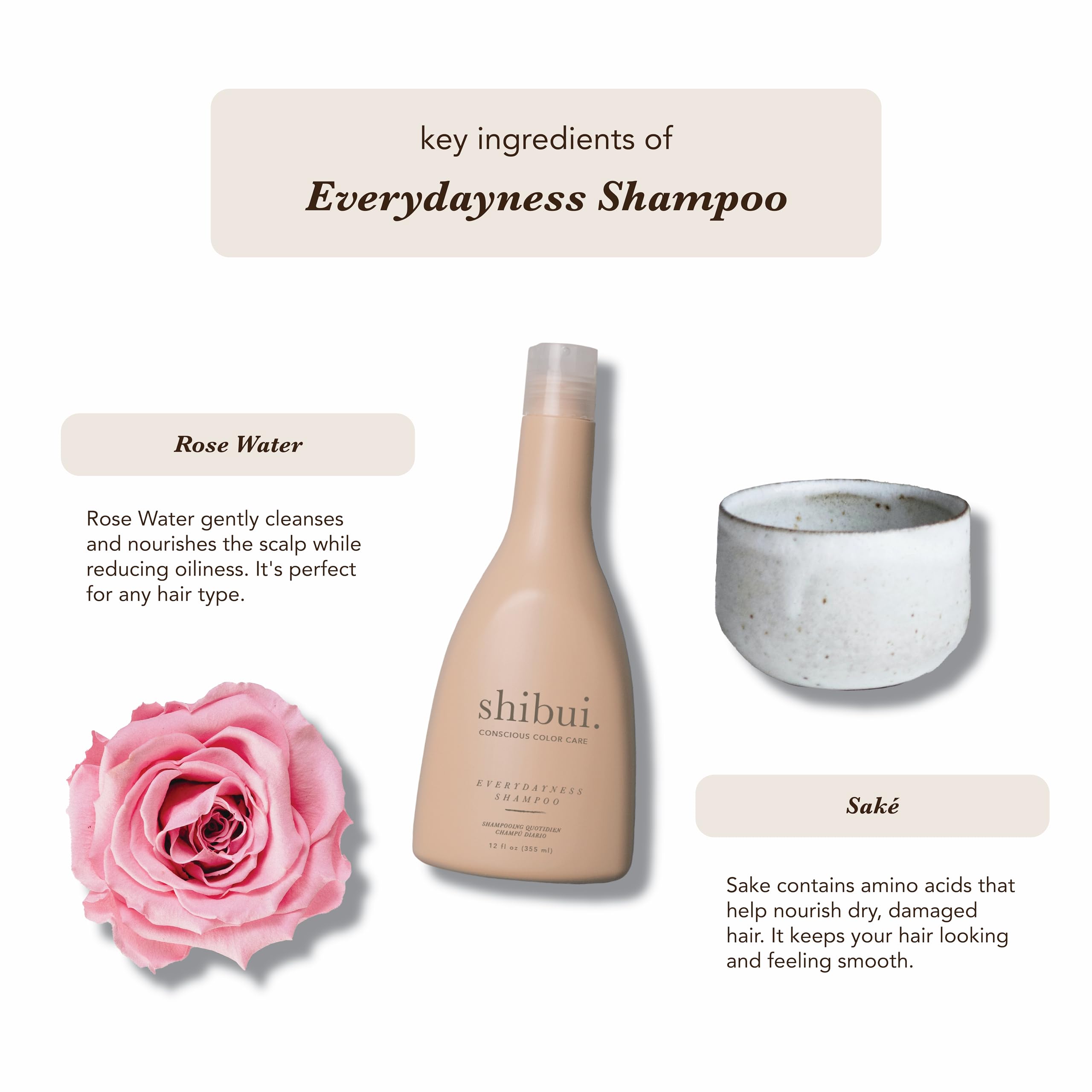 SHIBUI Everydayness Shampoo protege el color con complejos naturales.