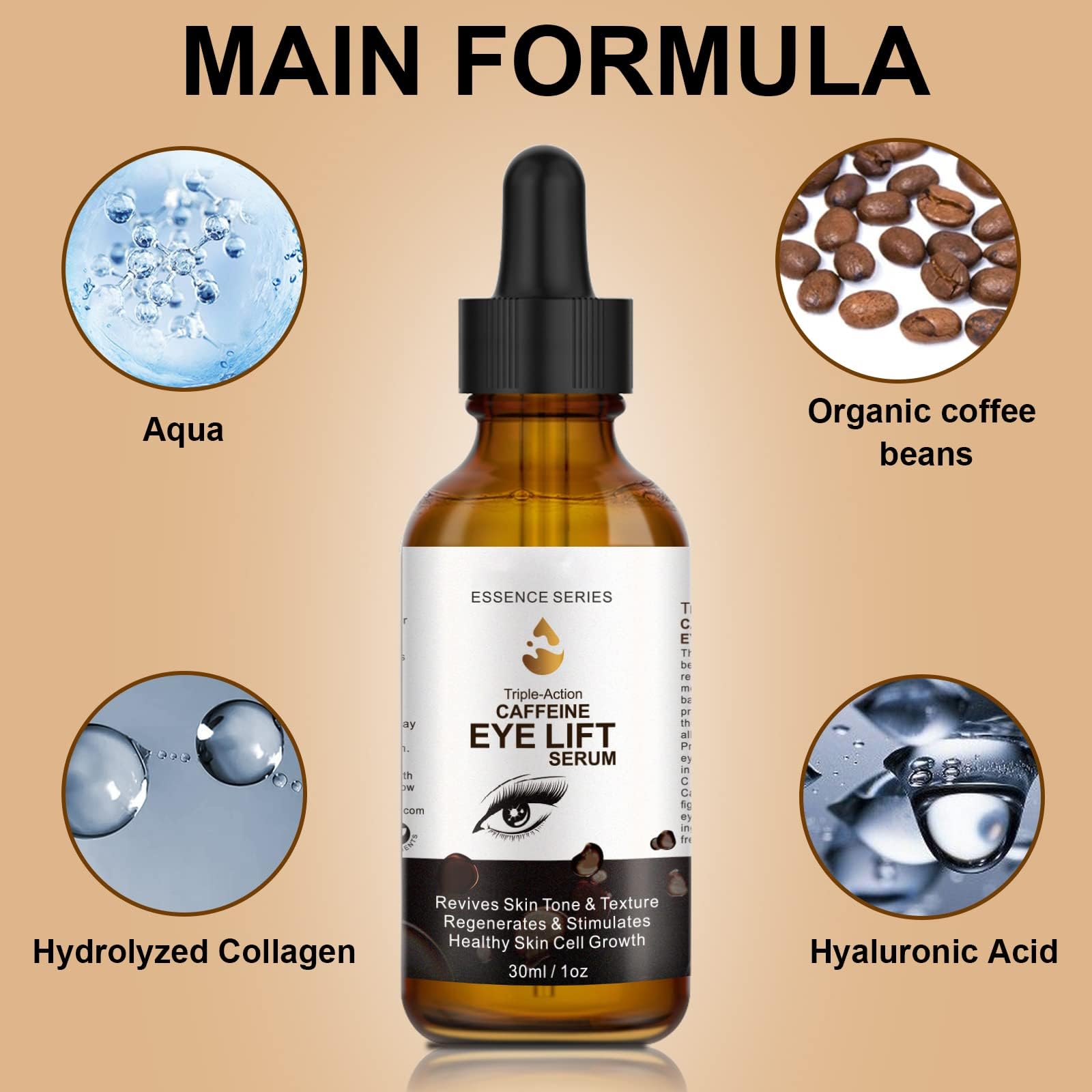 SHIFAKOU Caffeine Eye Serum con aplicador, ideal para difuminar sombras y líneas finas.