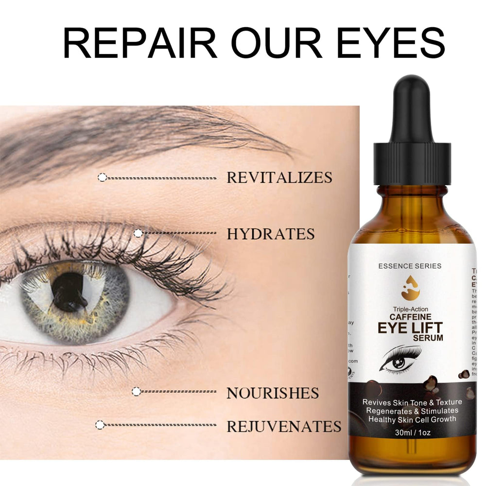 SHIFAKOU Caffeine Eye Serum promueve radiancia visible alrededor de ojos.