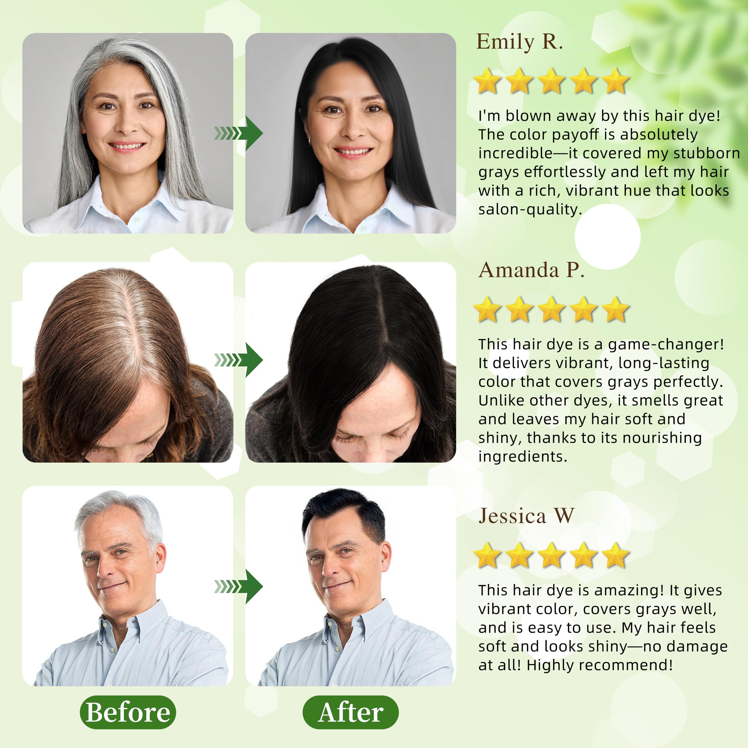 SHIHUANUO gray hair coverage close-up with rich black tint on strands
