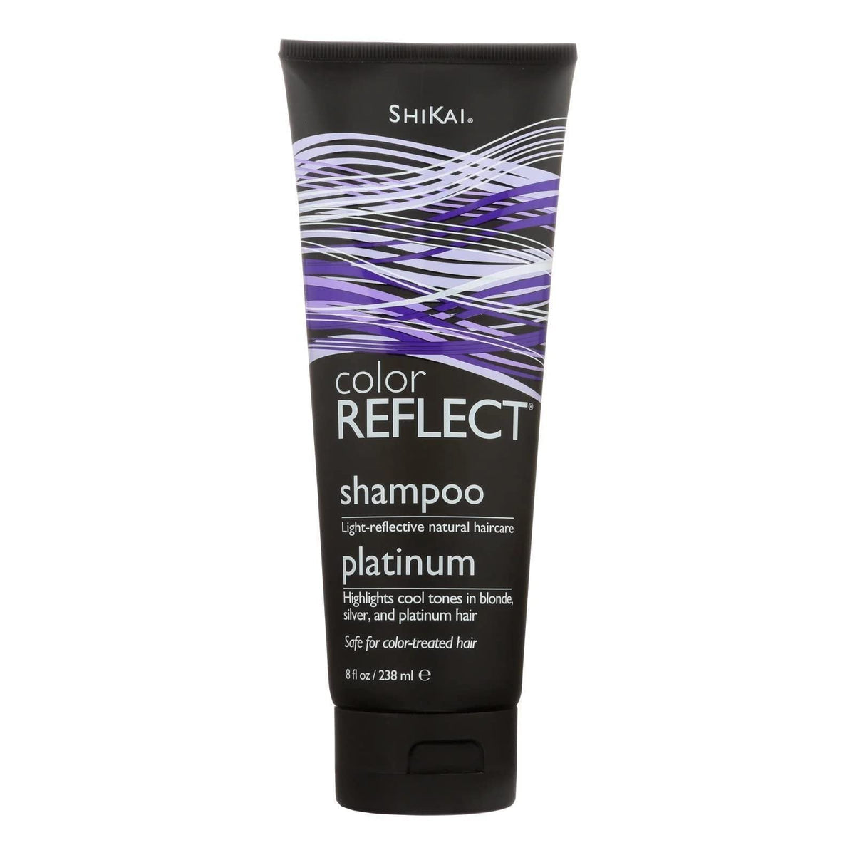 ShiKai Color Reflect Platinum Shampoo, botella azul, realza tonos fríos y deja el cabello suave y manejable.