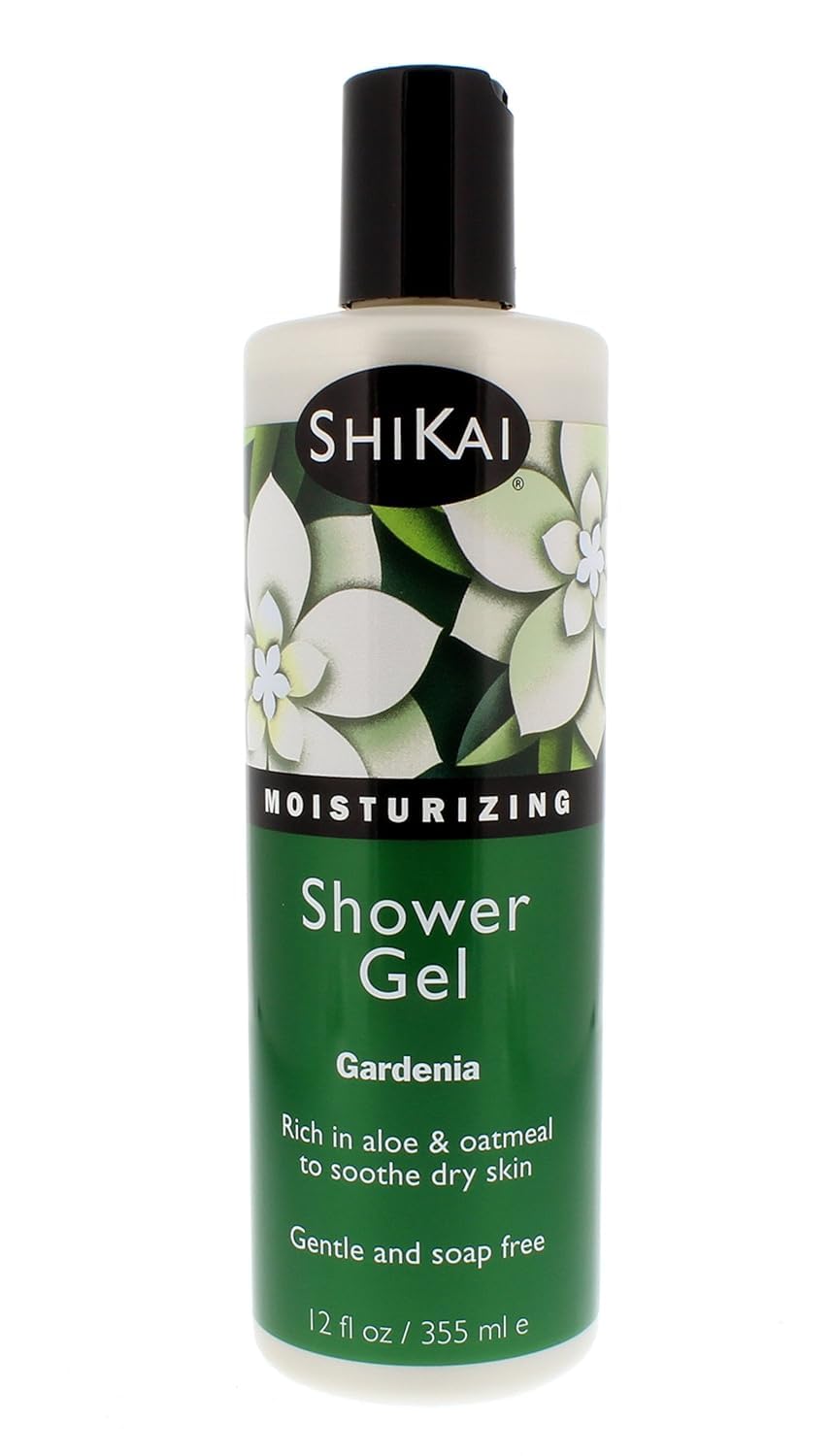 ShiKai Daily Moisturizing Shower Gel Gardenia bottle highlighting hydrating formula for dry skin.