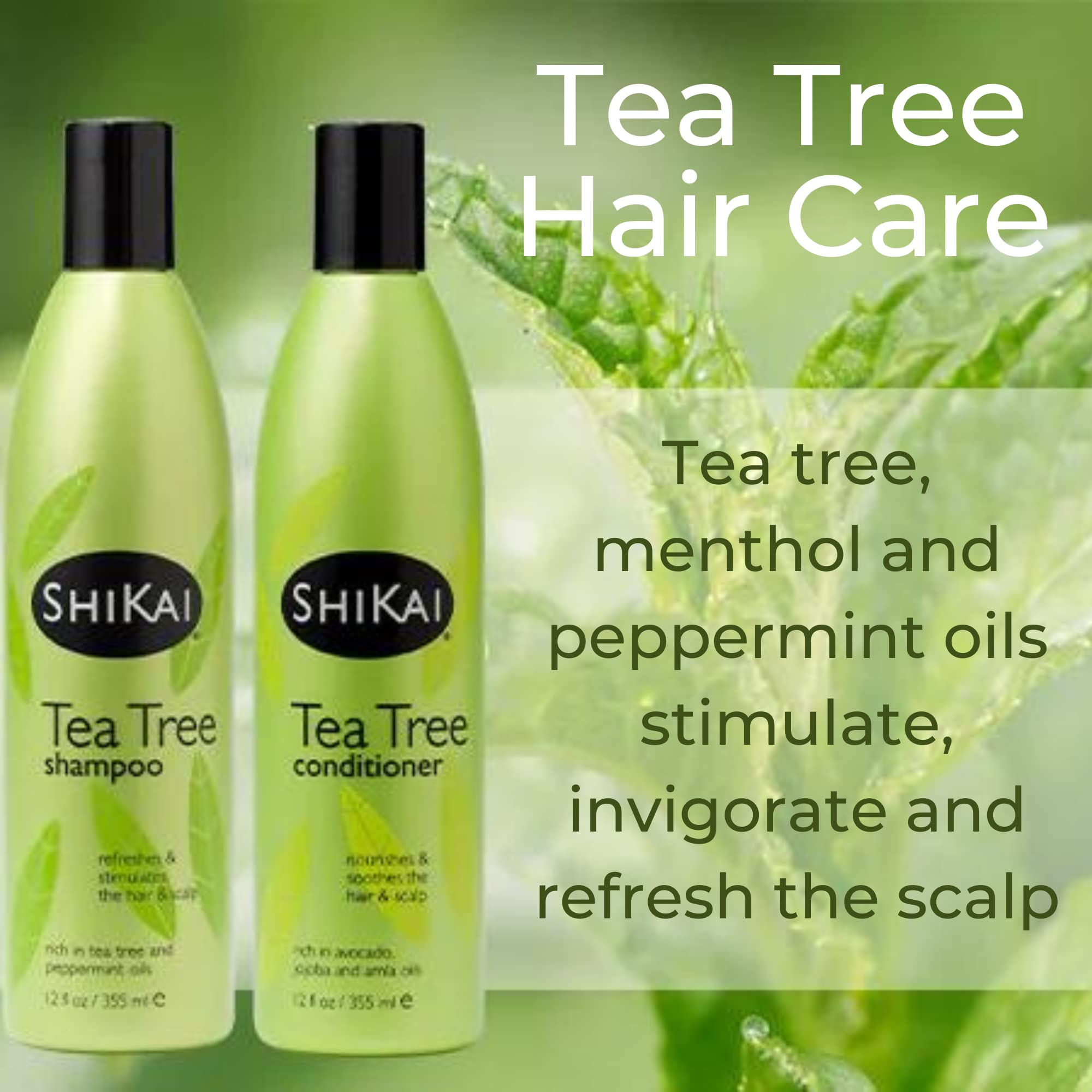 Aplicación suave del acondicionador ShiKai Tea Tree en el cabello.