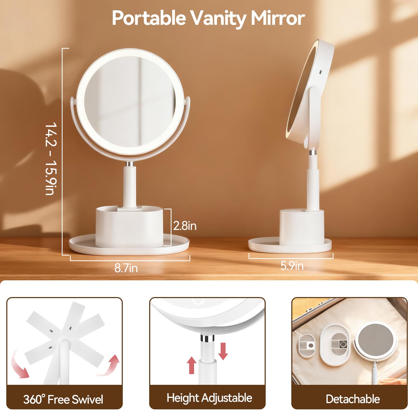 Shinowa Miroir Maquillage hauteur-reglable: s'adapte à votre plan de vanité.