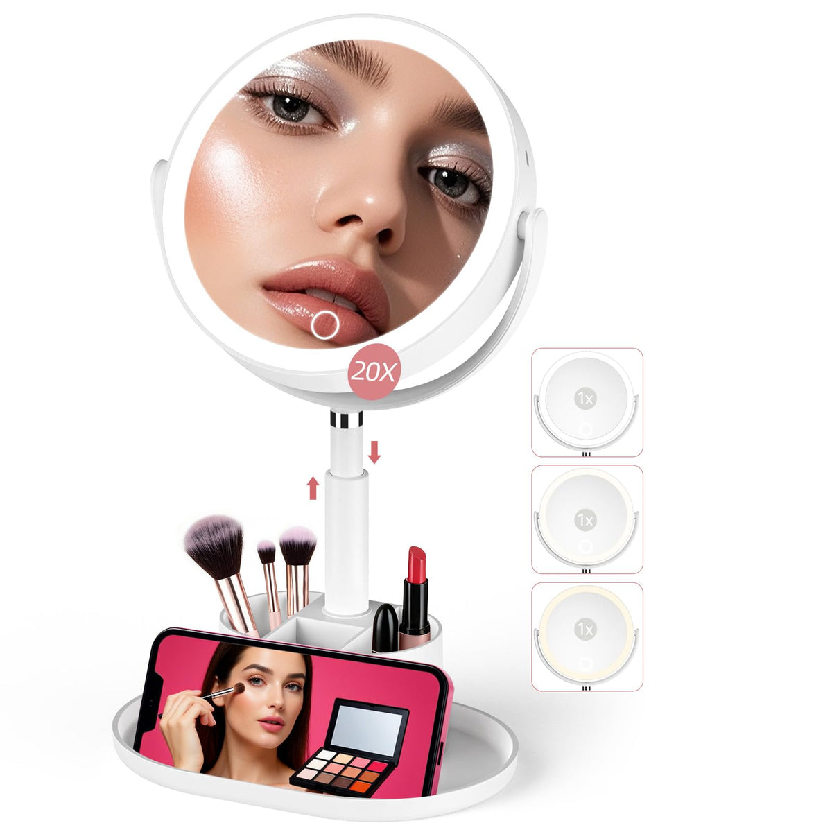Shinowa Miroir Maquillage 20x: détail des yeux avec illumination précise.