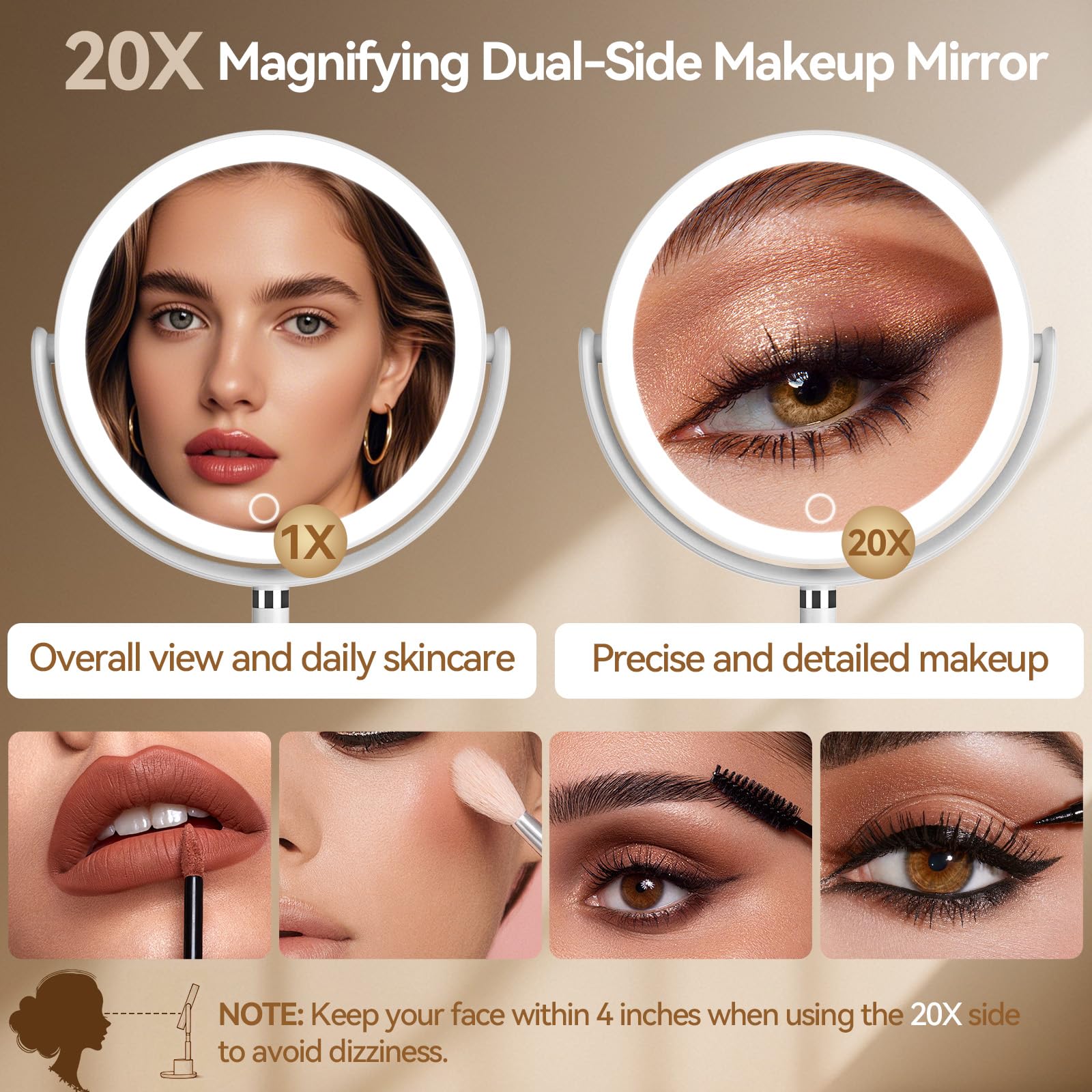 Shinowa Miroir Maquillage 3 modes lumineux adaptés à chaque éclairage.