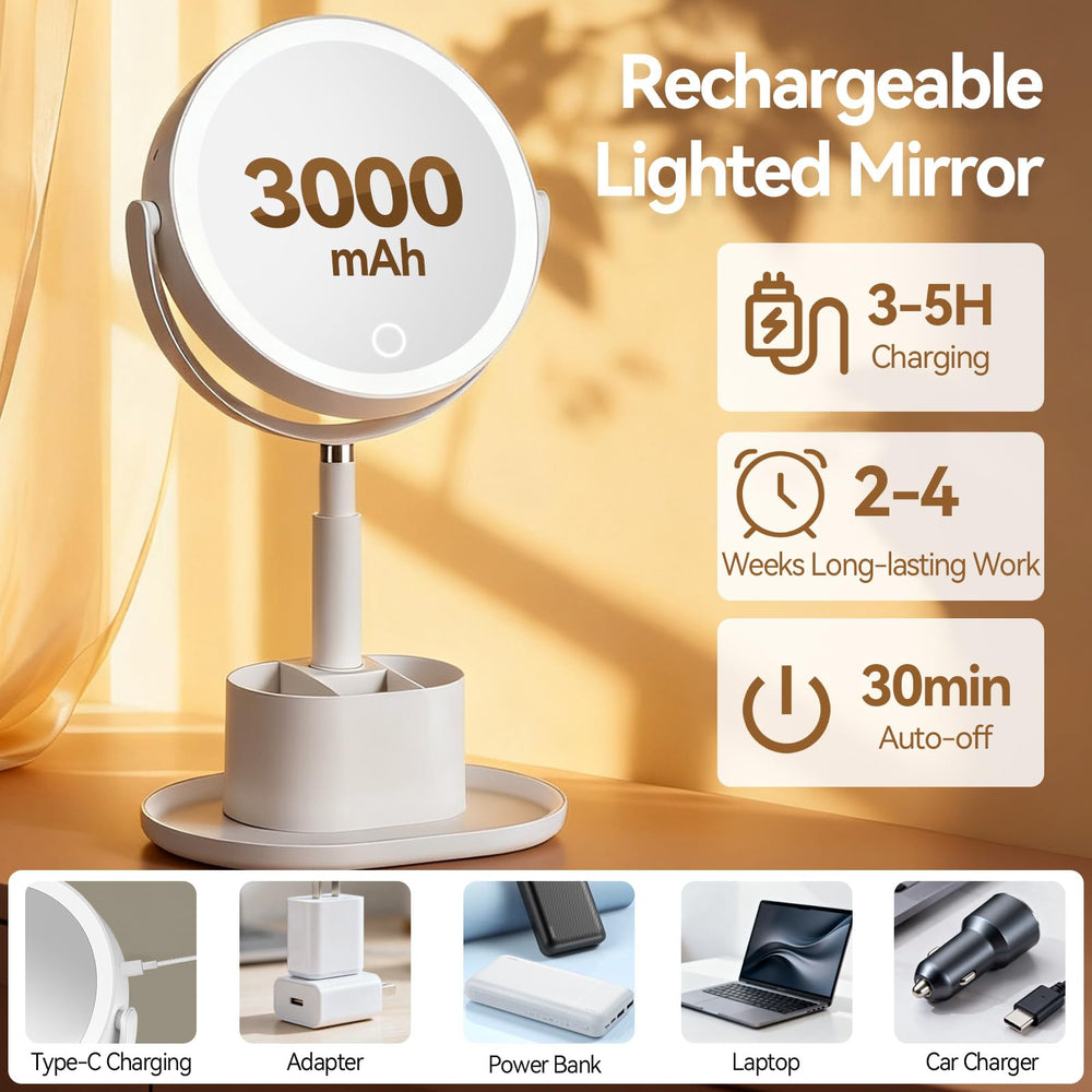 Shinowa Miroir Maquillage rangement-base: espace intégré pour outils et smartphone.