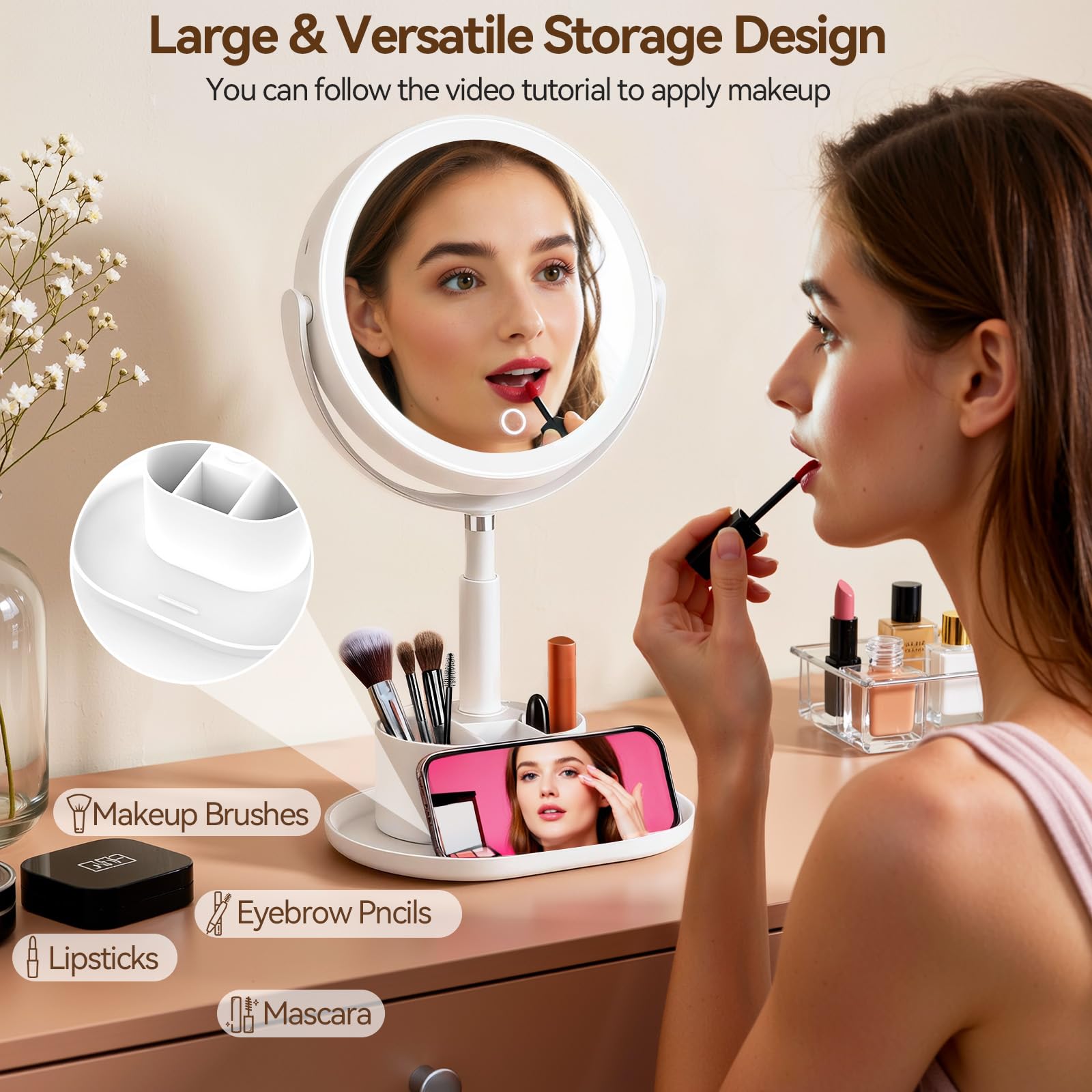 Shinowa Miroir Maquillage rotation-360: angle ajustable pour réduction de tension.