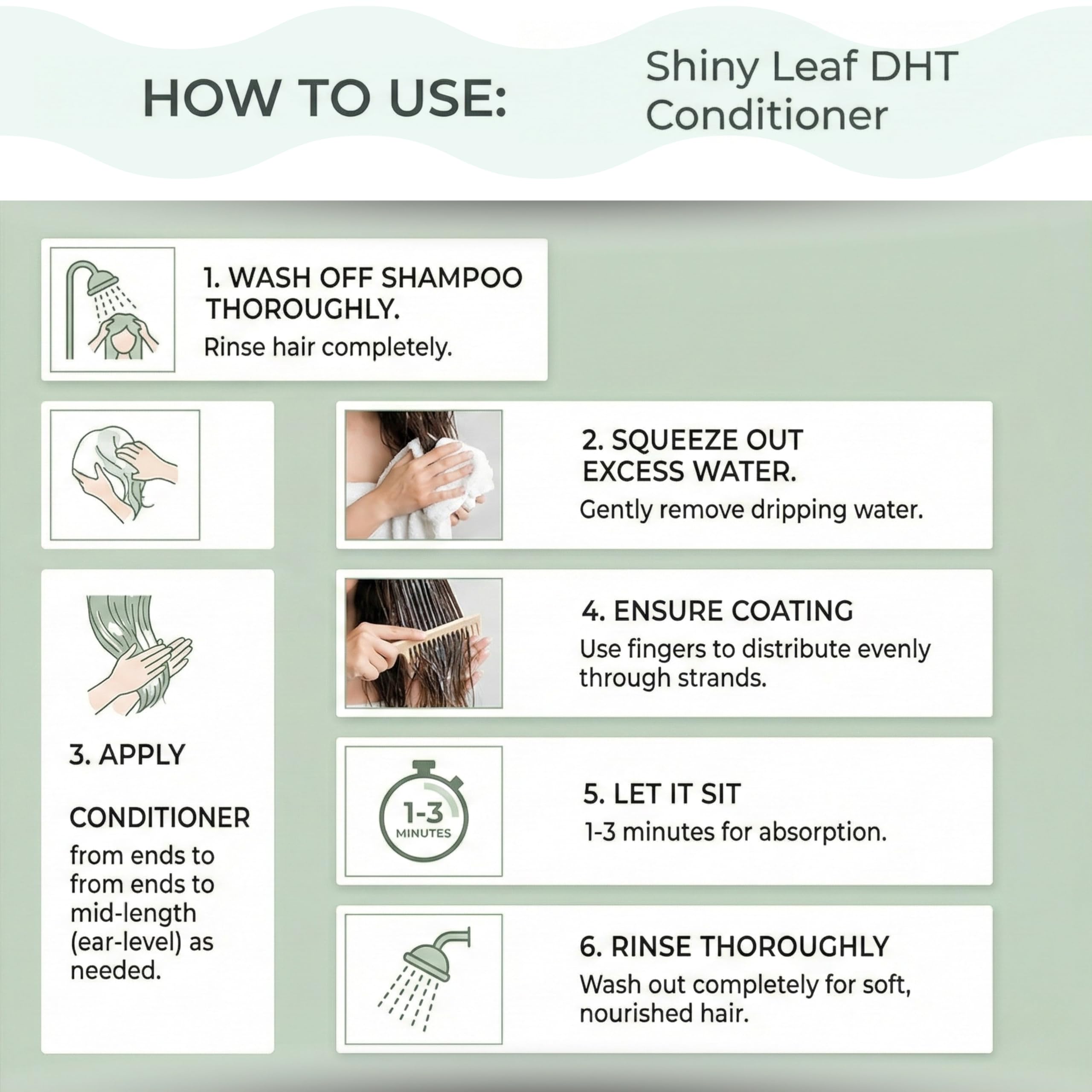 Shiny Leaf DHT Blocker Condicionador, cabello con brillo saludable y acabado suave.