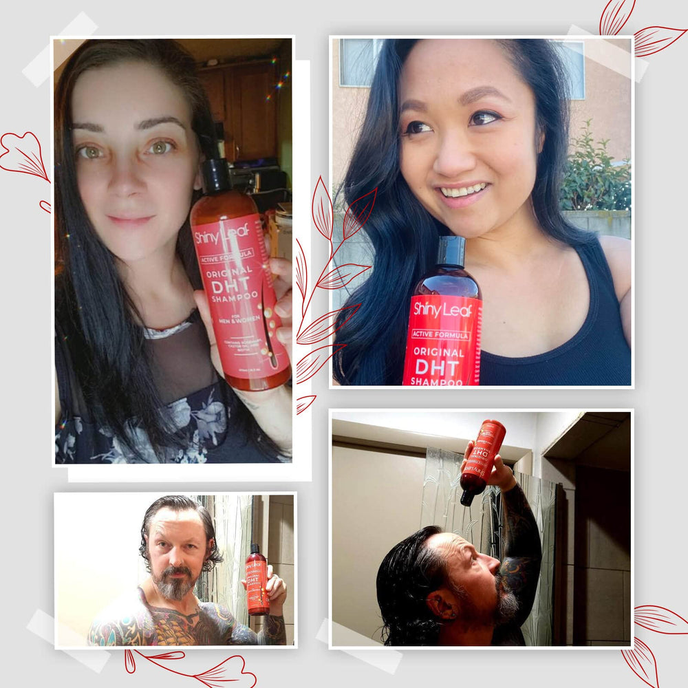 Utilisation dans la douche avec le shampooing Shiny Leaf sur les cheveux mouillés