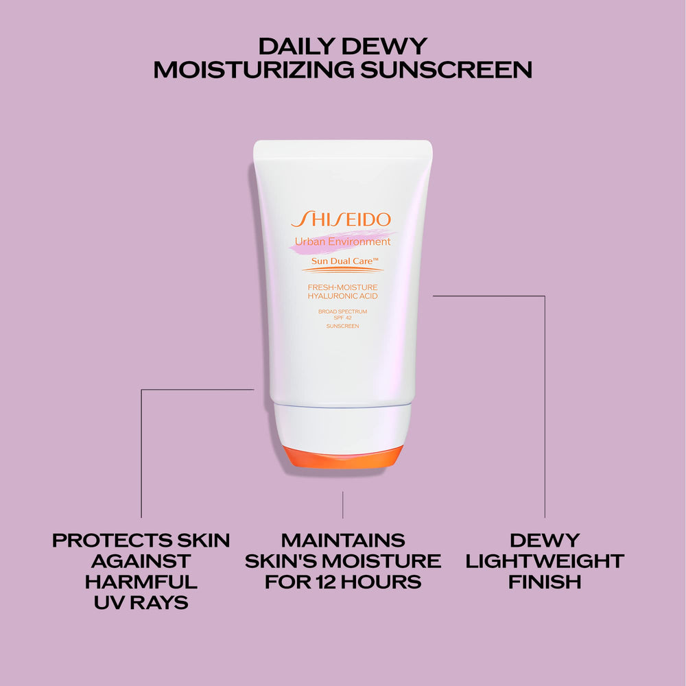 Shiseido Entorno Urbano tecnología doble cuidado solar; protege y potencia hidratación.