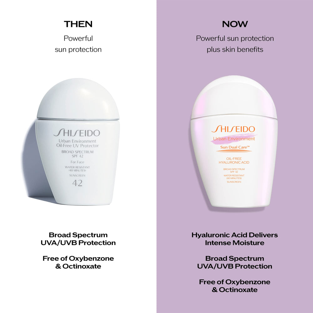 Shiseido Urban Environment, libre de oxybenzone y octinoxato para protección diaria.