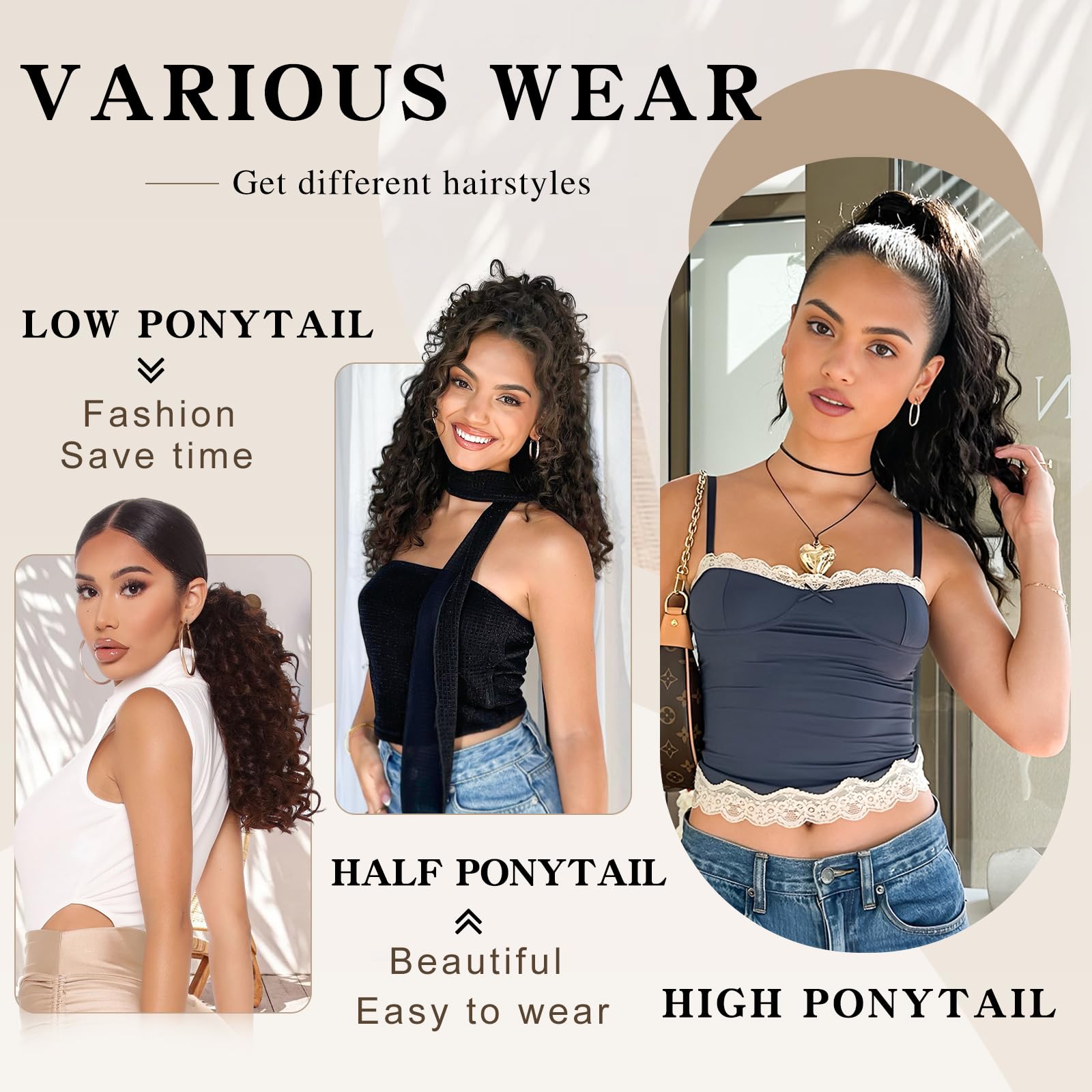 SHNMIN drawstring ponytail clip provides secure, easy wear for quick updos.