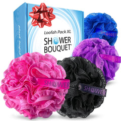 Lufa de Shower Bouquet con malla y encaje en 4 colores para exfoliar suavemente