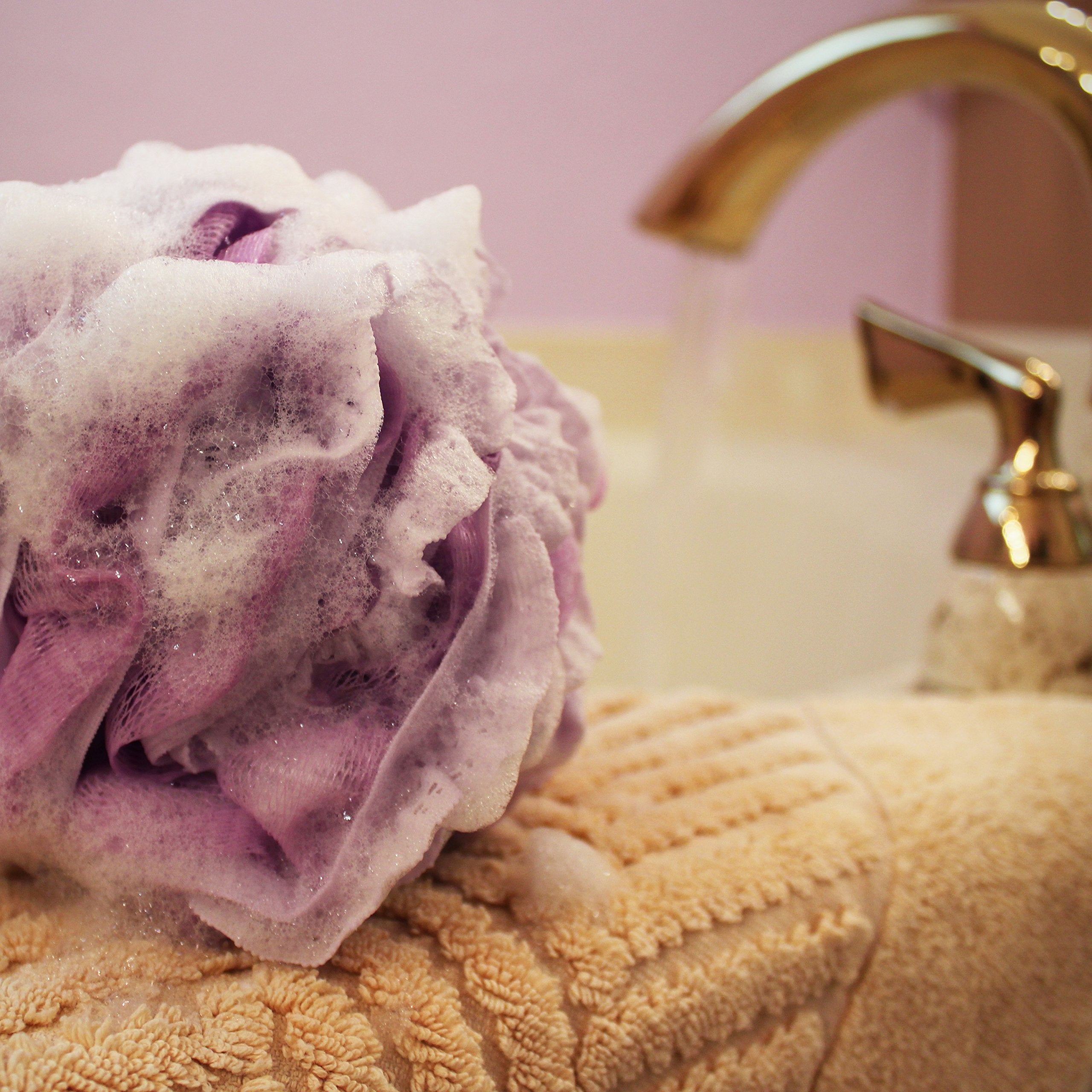 Shower Bouquet lufa-encaje-malla amarillo suave: regalo práctico para toda la familia