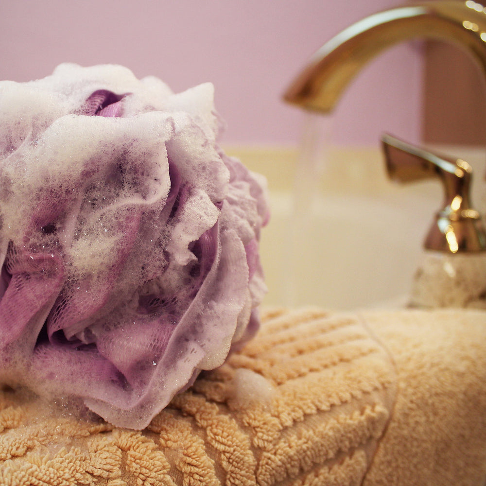 Shower Bouquet lufa-encaje-malla amarillo suave: regalo práctico para toda la familia