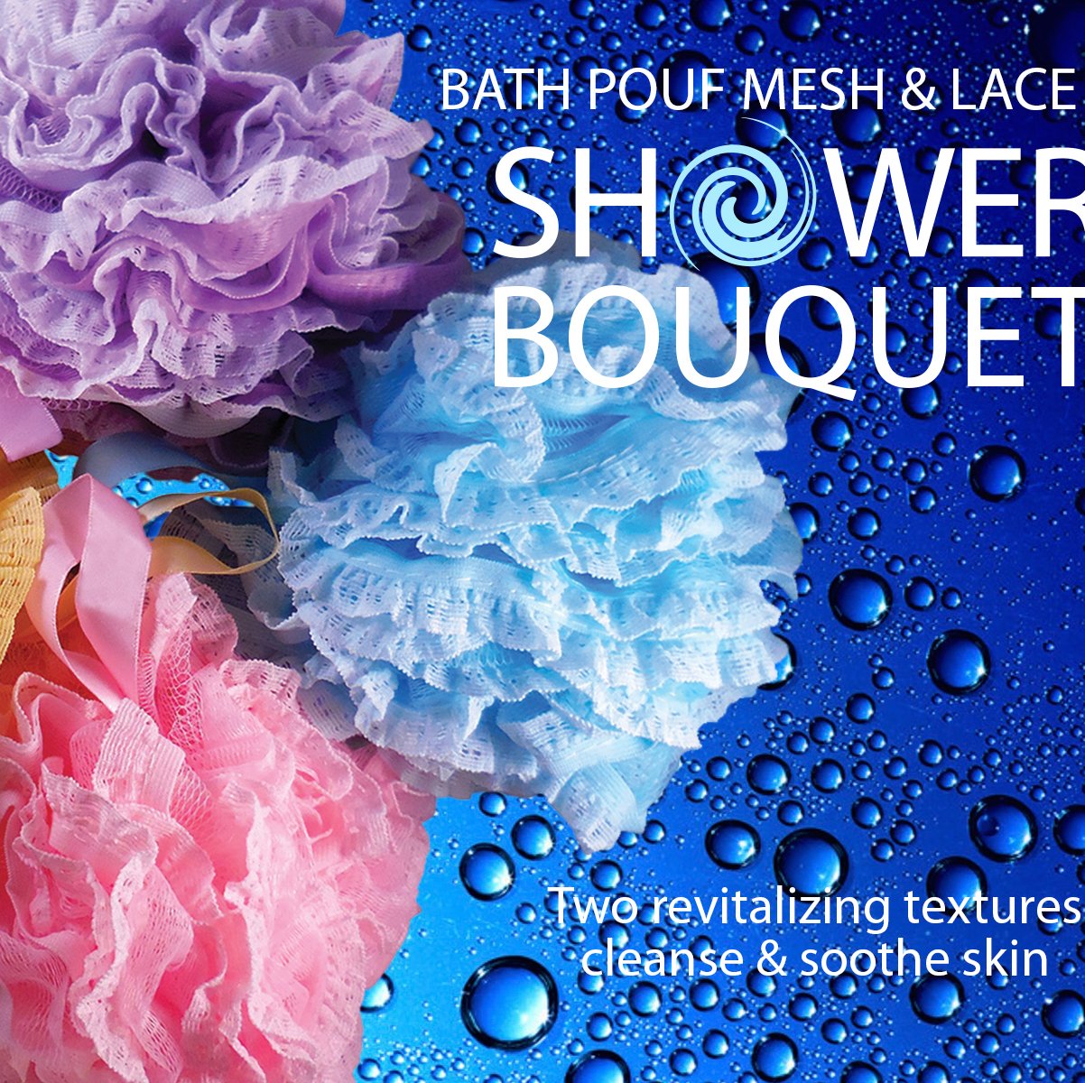 Shower Bouquet lufa-encaje-malla azul claro: exfoliación suave y secado rápido