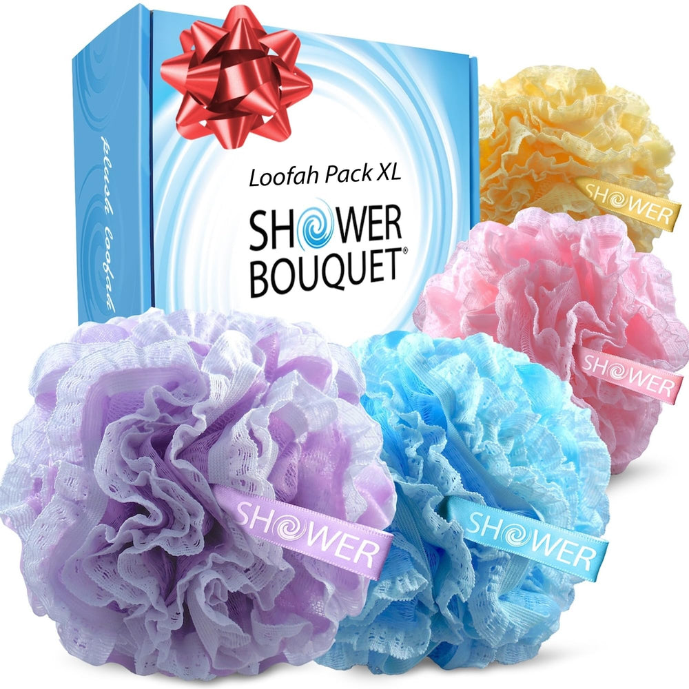 Shower Bouquet lufa-encaje-malla lavanda: exfoliación suave para piel sensible