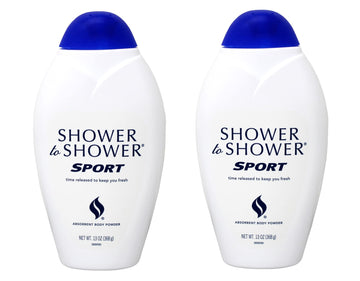 Shower To Shower Sport polvo absorbente en frasco, mantiene la piel seca y fresca.