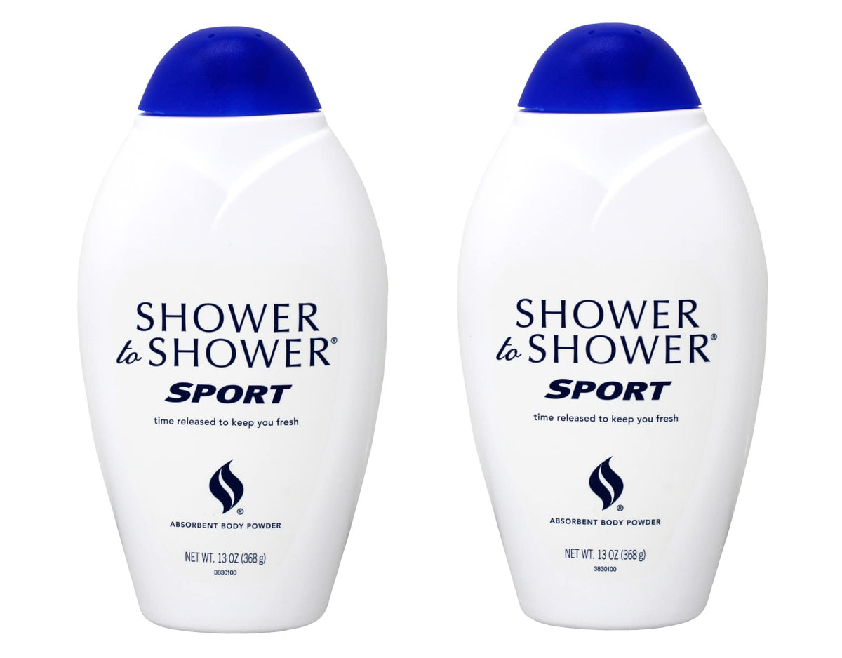 Shower To Shower Sport polvo absorbente en frasco, mantiene la piel seca y fresca.