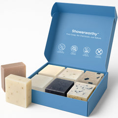 Showerworthy jabon natural regalo: ocho barras para cuidado diario suave y hidratante.