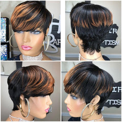 ShowReal peluca pixie con flequillo, estilo instantáneo para reuniones