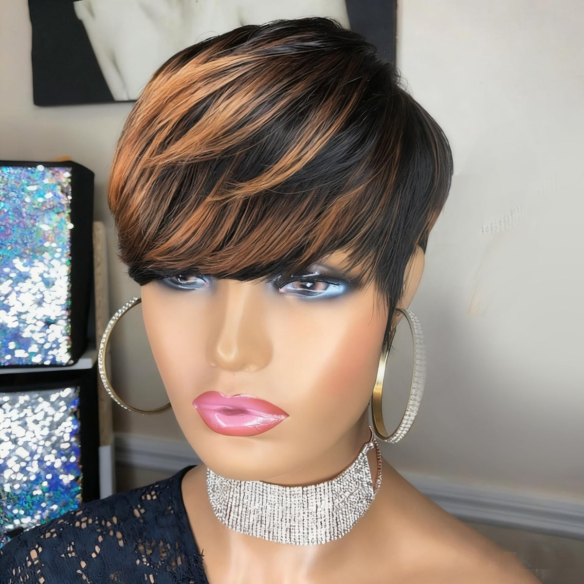 ShowReal peluca pixie corto de cabello humano, look diario sin esfuerzo