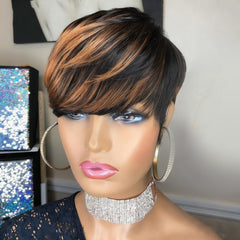 ShowReal peluca pixie corto de cabello humano, look diario sin esfuerzo