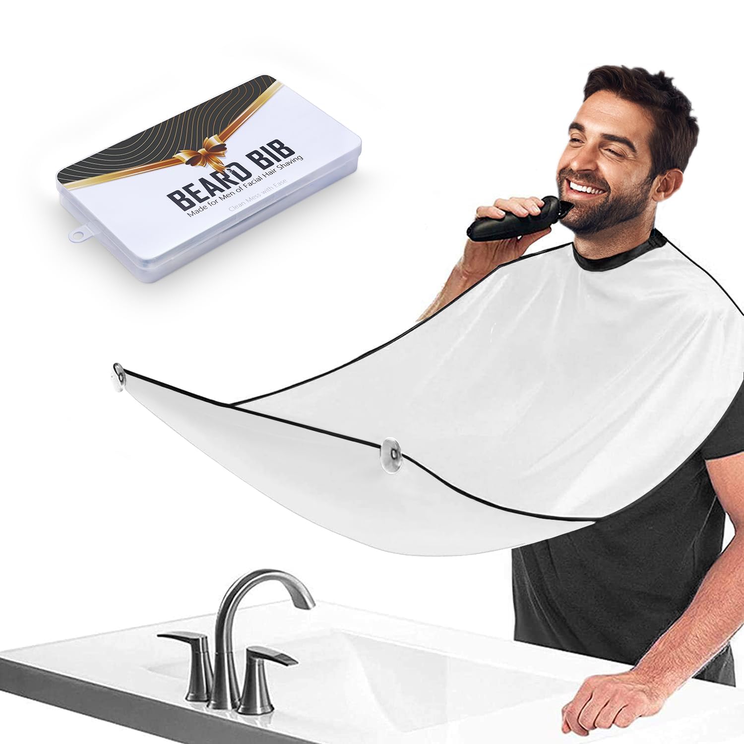 Showvigor delantal para barba blanco en uso diario, recoge pelos para afeitado limpio