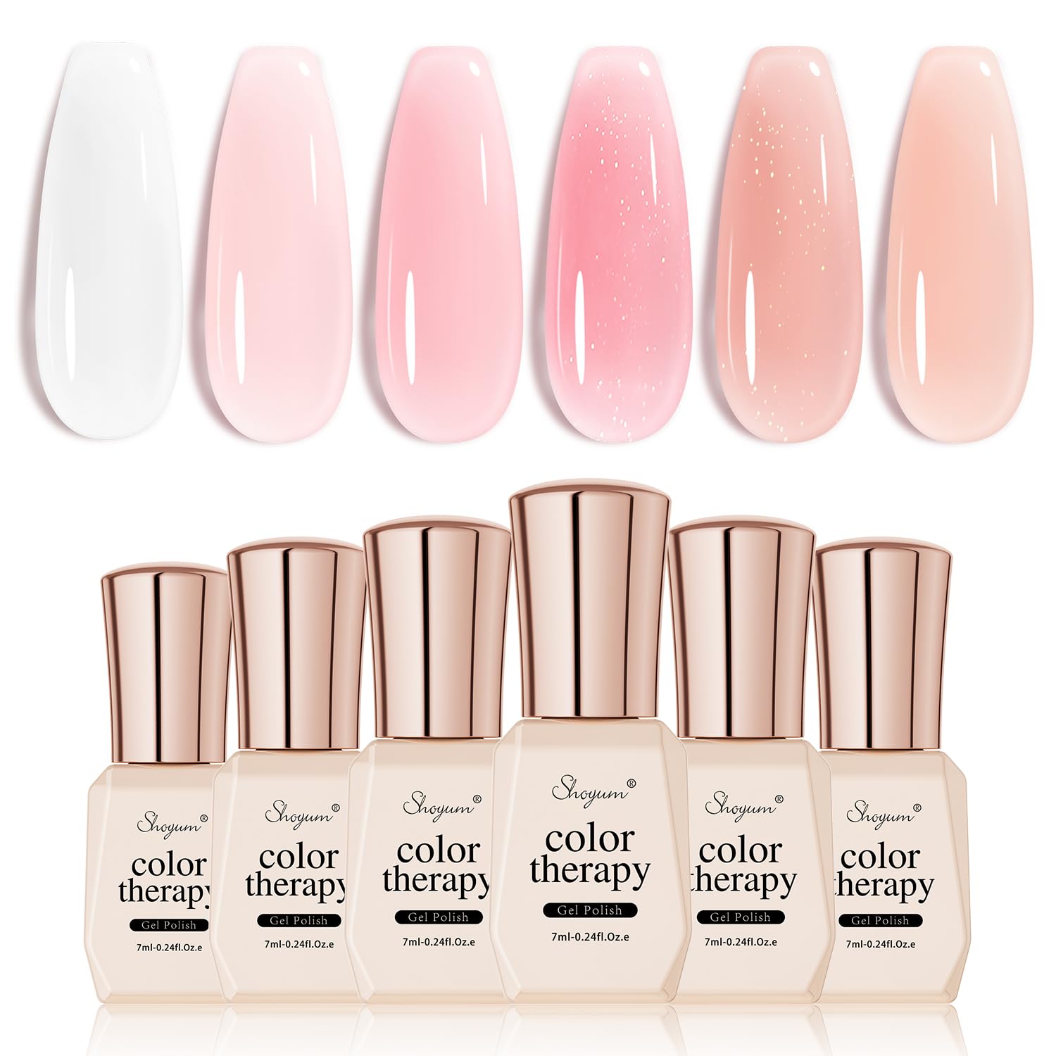 SHOYUM jelly gel nail polish set in six colors for chic at-home manicures.