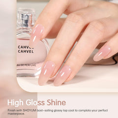 SHOYUM Jelly Nude gel polish application in progress on nails