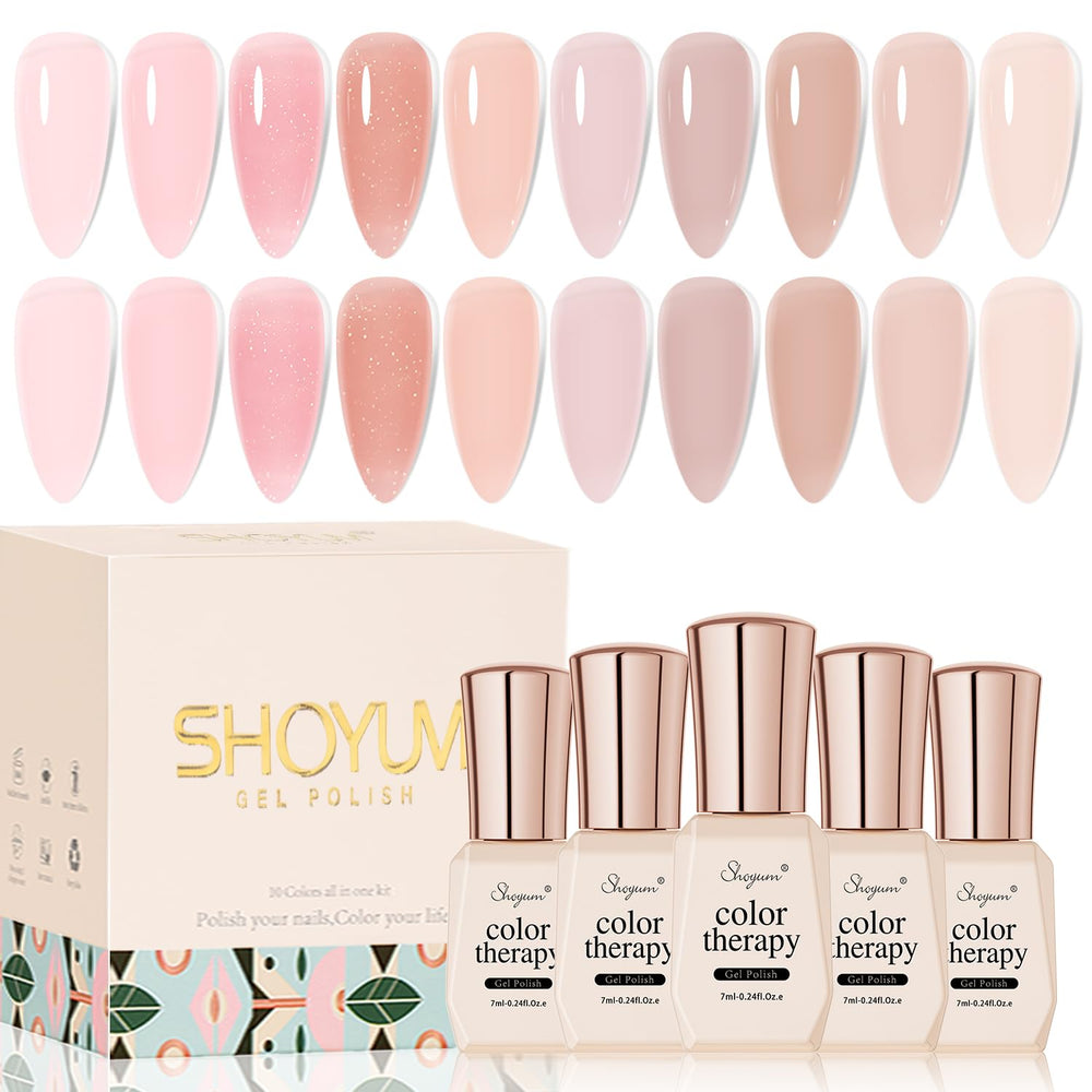 SHOYUM Jelly Pink Gel Nail Polish Set packaging showcases premium at-home manicure potential