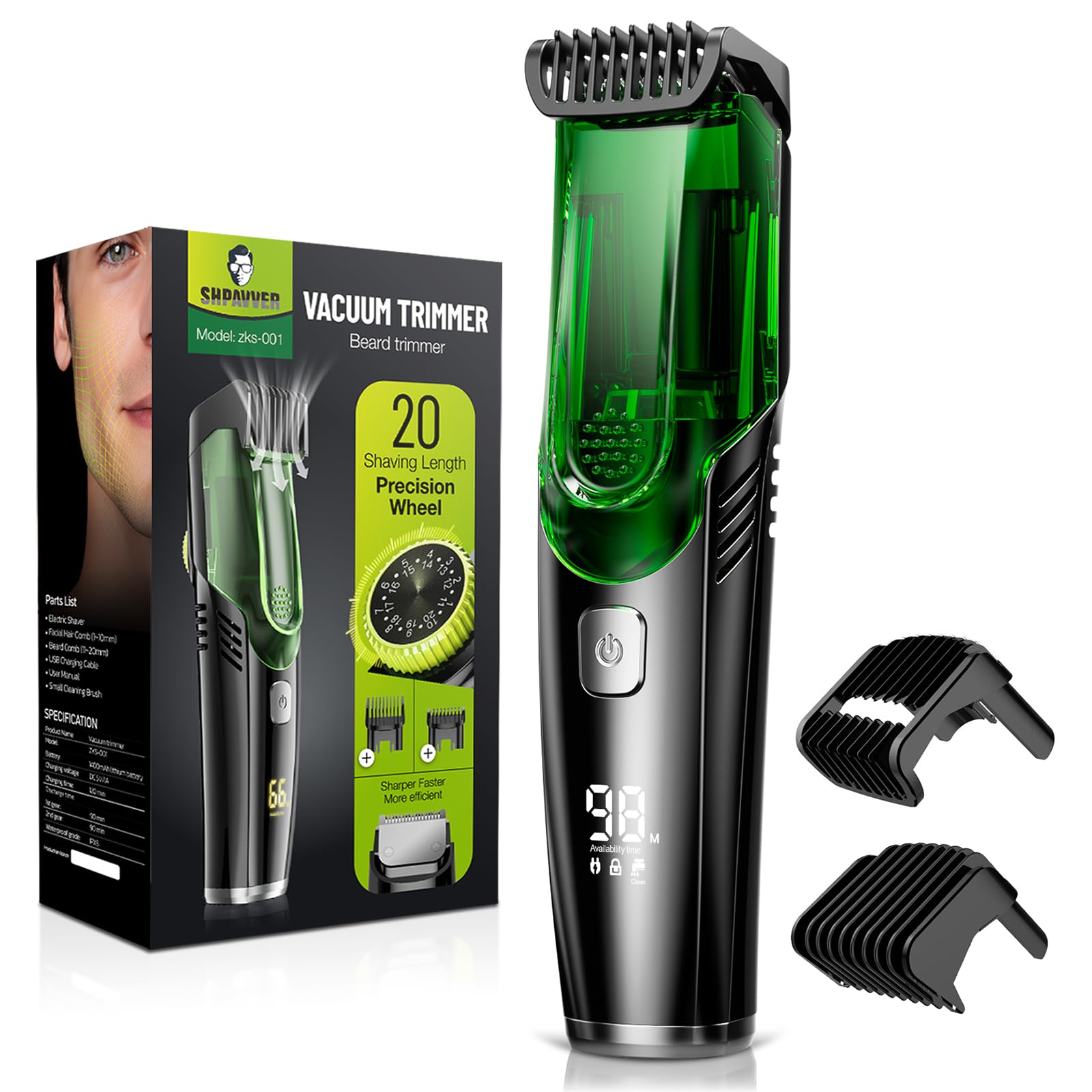 SHPAVVER Recortadora de Barba con Aspiración, frente, recoge pelos para un lavabo limpio