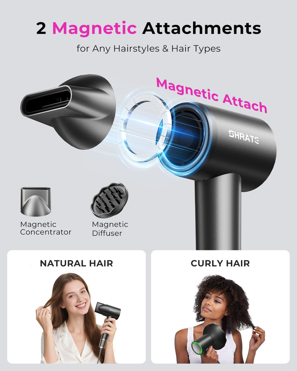 SHRATE difusor magnetico para peinados con volumen y definición.
