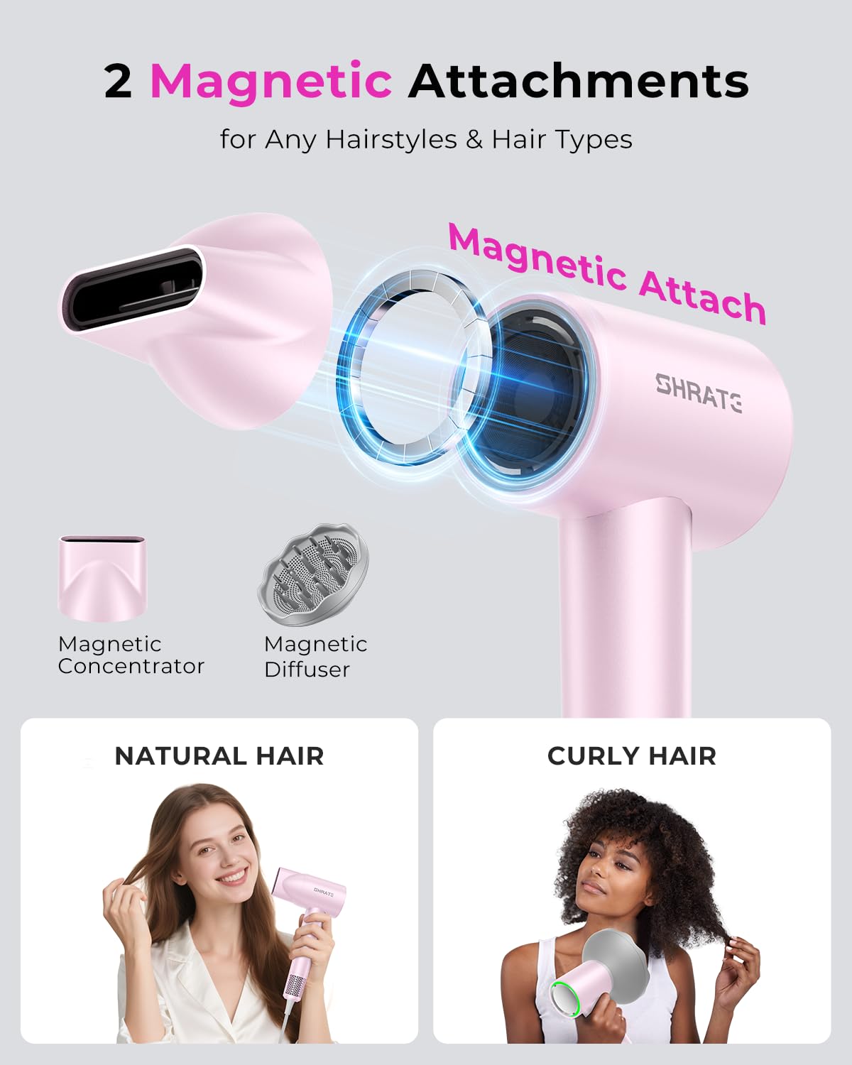 SHRATE dos velocidades y doble calor para distintos tipos de cabello
